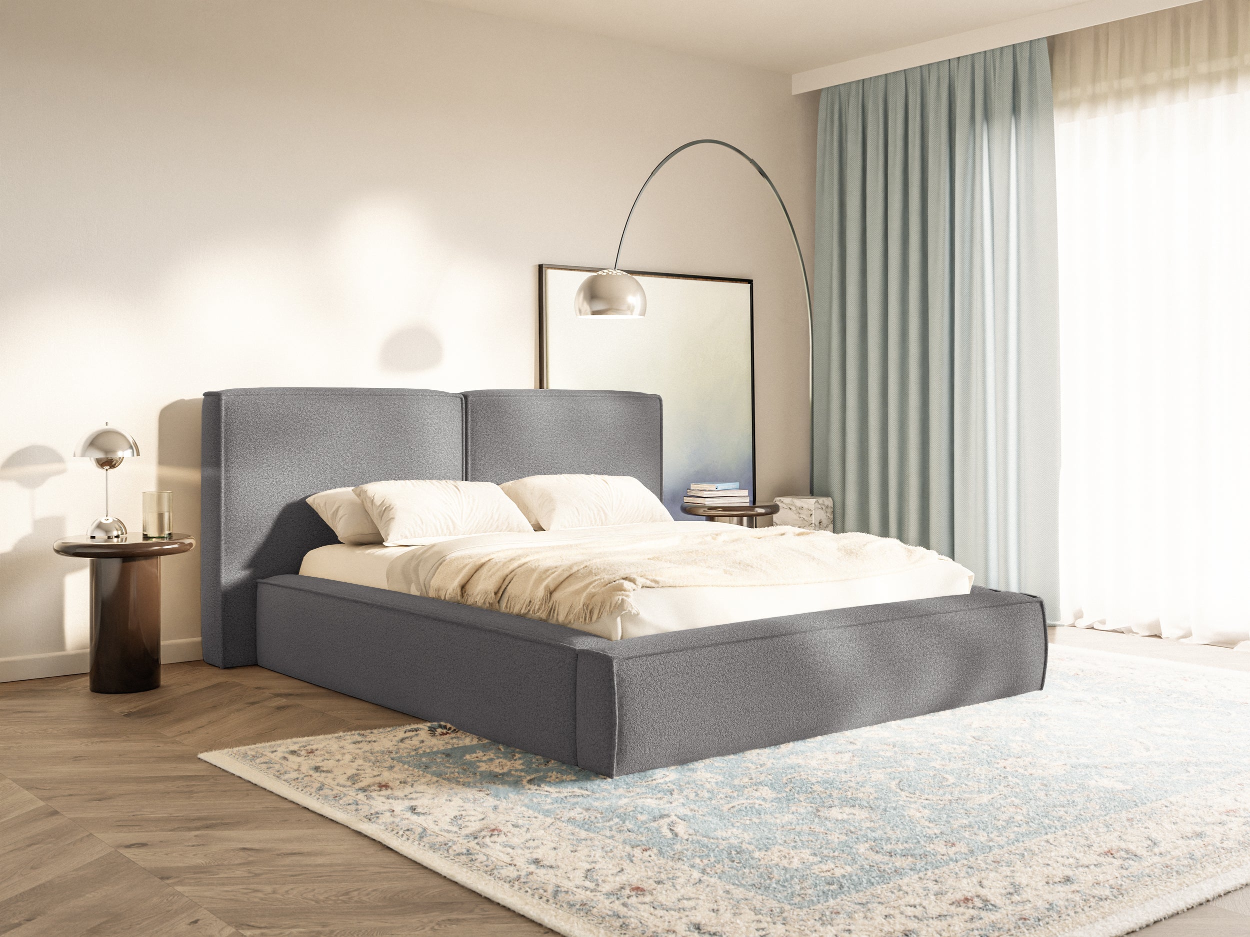 selsey-tilves-polsterbett-140x200-cm-mit-stauraum-dunkelgrauer-boucl-stoff-metal image 2
