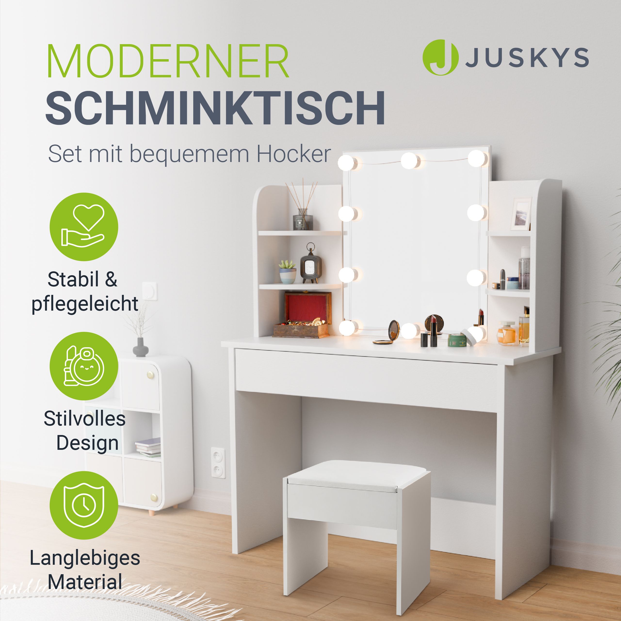 juskys-schminktisch-bella-mit-hocker-melly-und-led-spiegel image 2