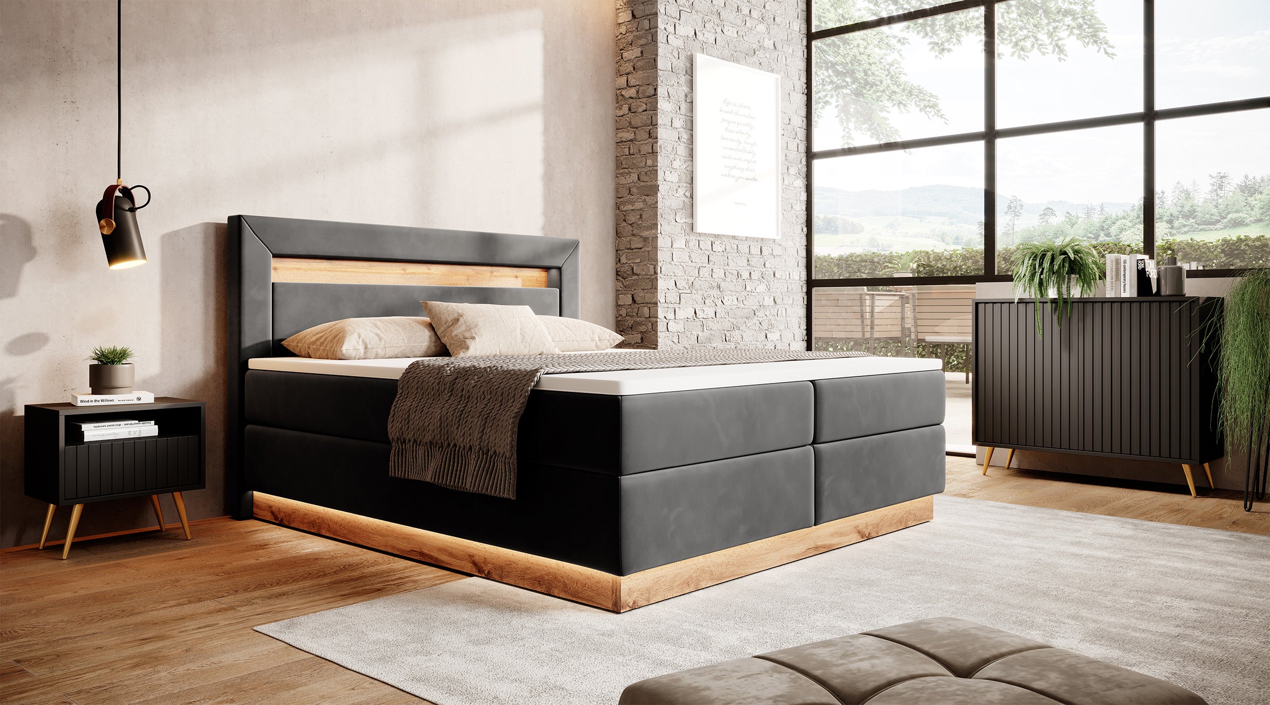 selsey-promie-kontinentales-bett-140x200-cm-mit-topper-und-beleuchtung-grafische image 2