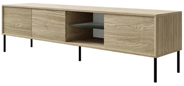 selsey-modity-tv-schrank-175-cm-eiche-schwarze-beine-mit-glas-und-led image 1