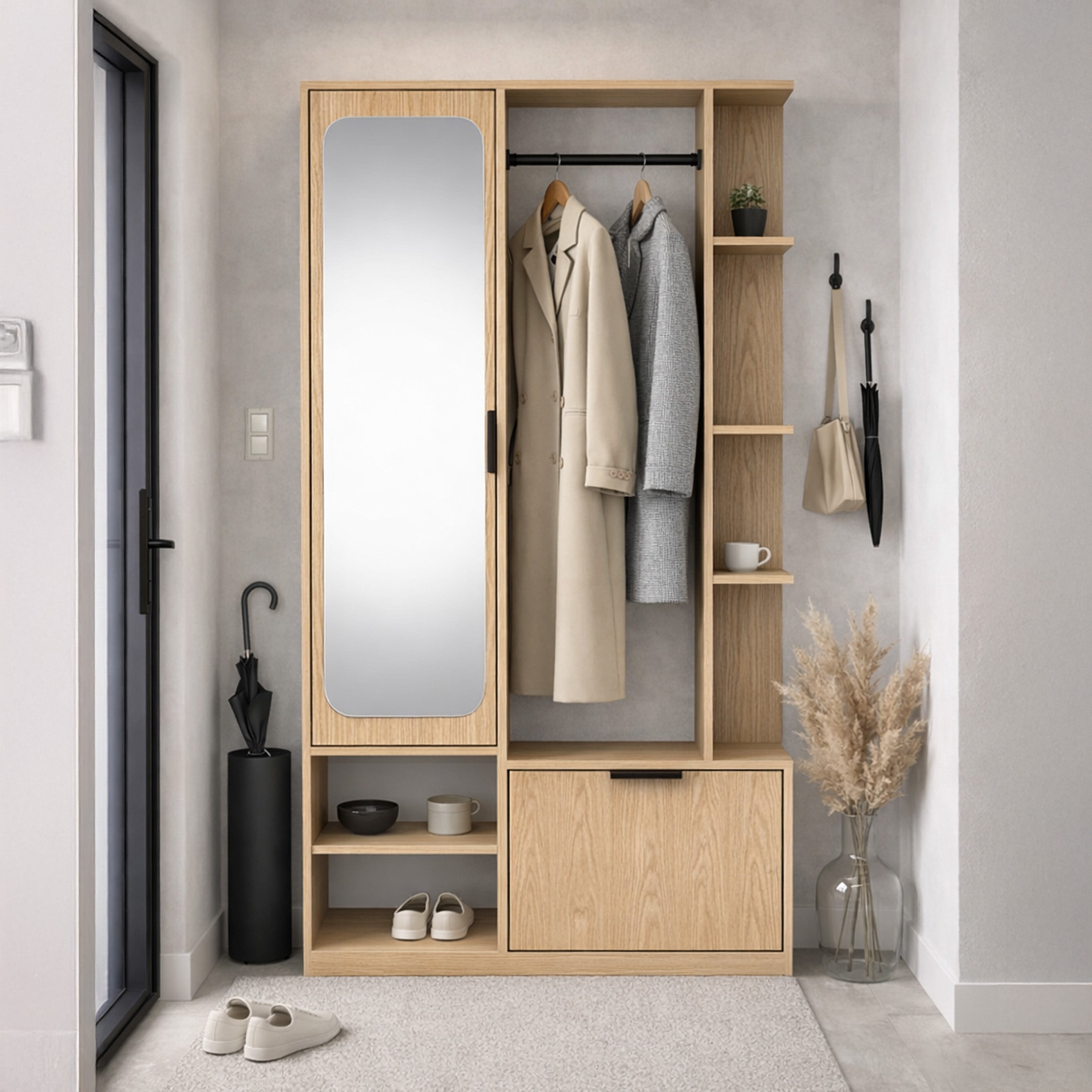 selsey-nala-garderobenset-flur-mit-spiegel-und-100-cm-stange-eiche-bookmatch image 2