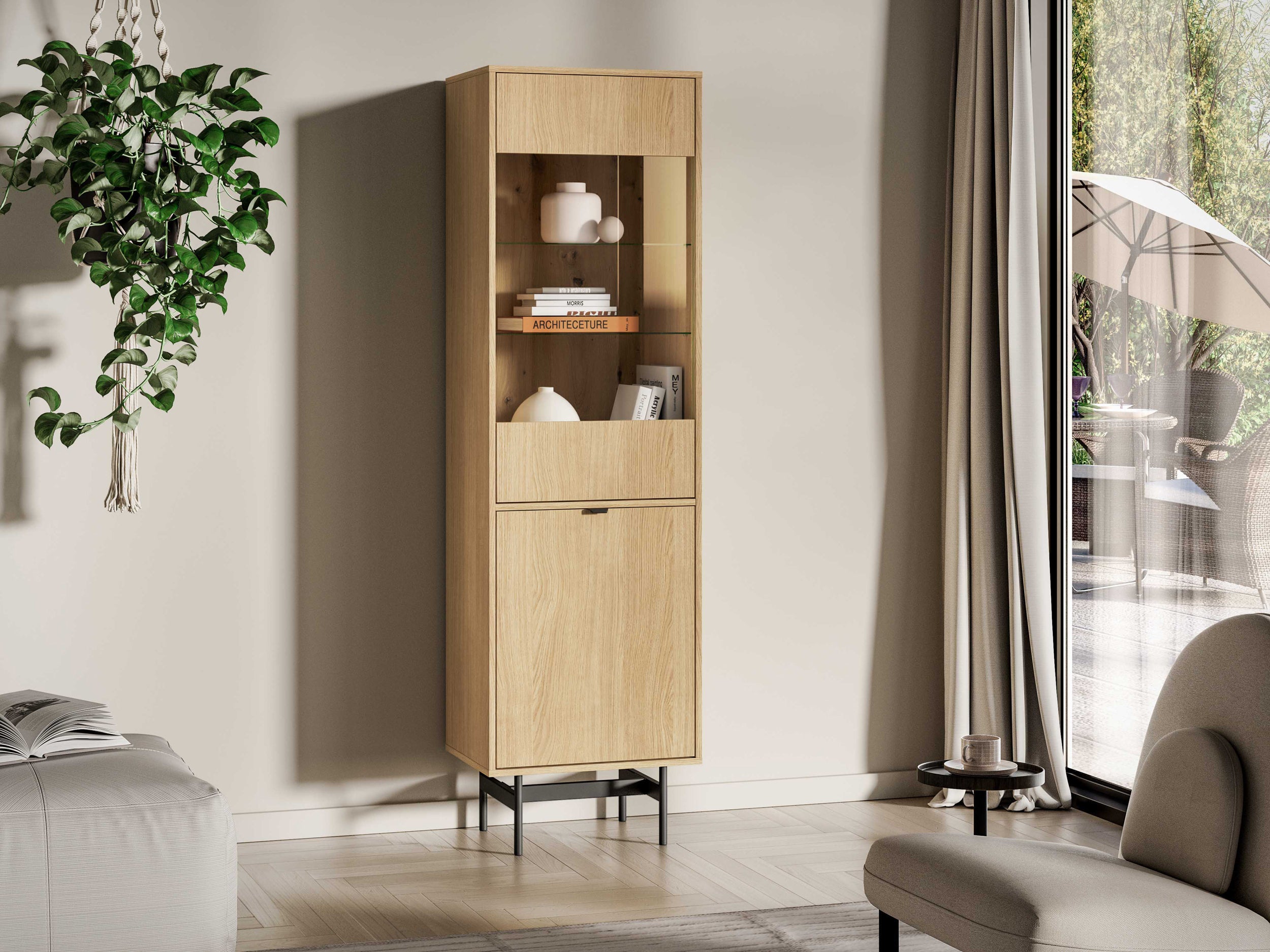 selsey-reynos-eint-rige-vitrine-54-cm-eiche-mavelie-verglast image 2