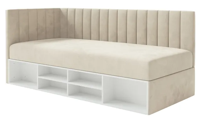 selsey-ventrio-jugendbett-90x200-cm-linksseitig-mit-stauraum-hellbeiger-velours image 1