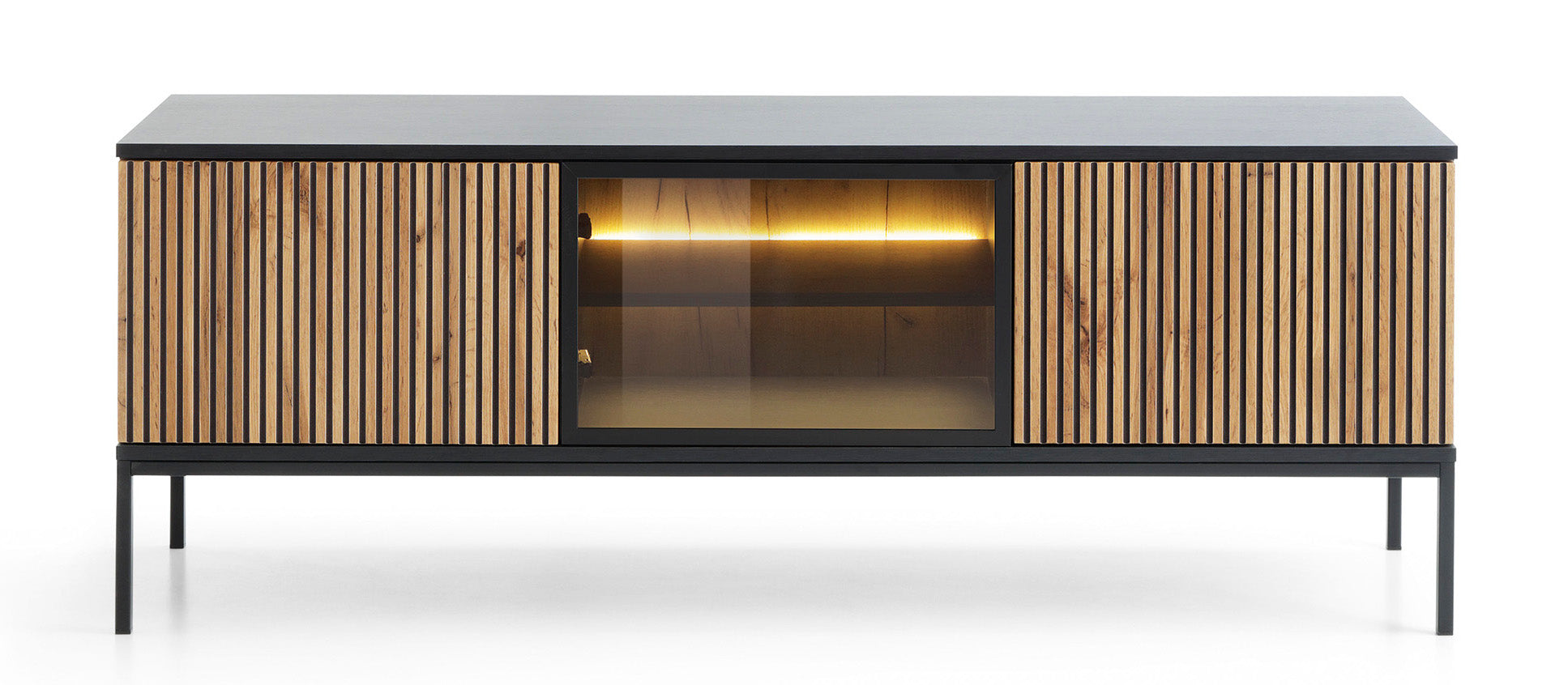 selsey-tosena-tv-schrank-154-cm-mit-drei-t-ren-und-led-schwarz-wotan-eiche image 3
