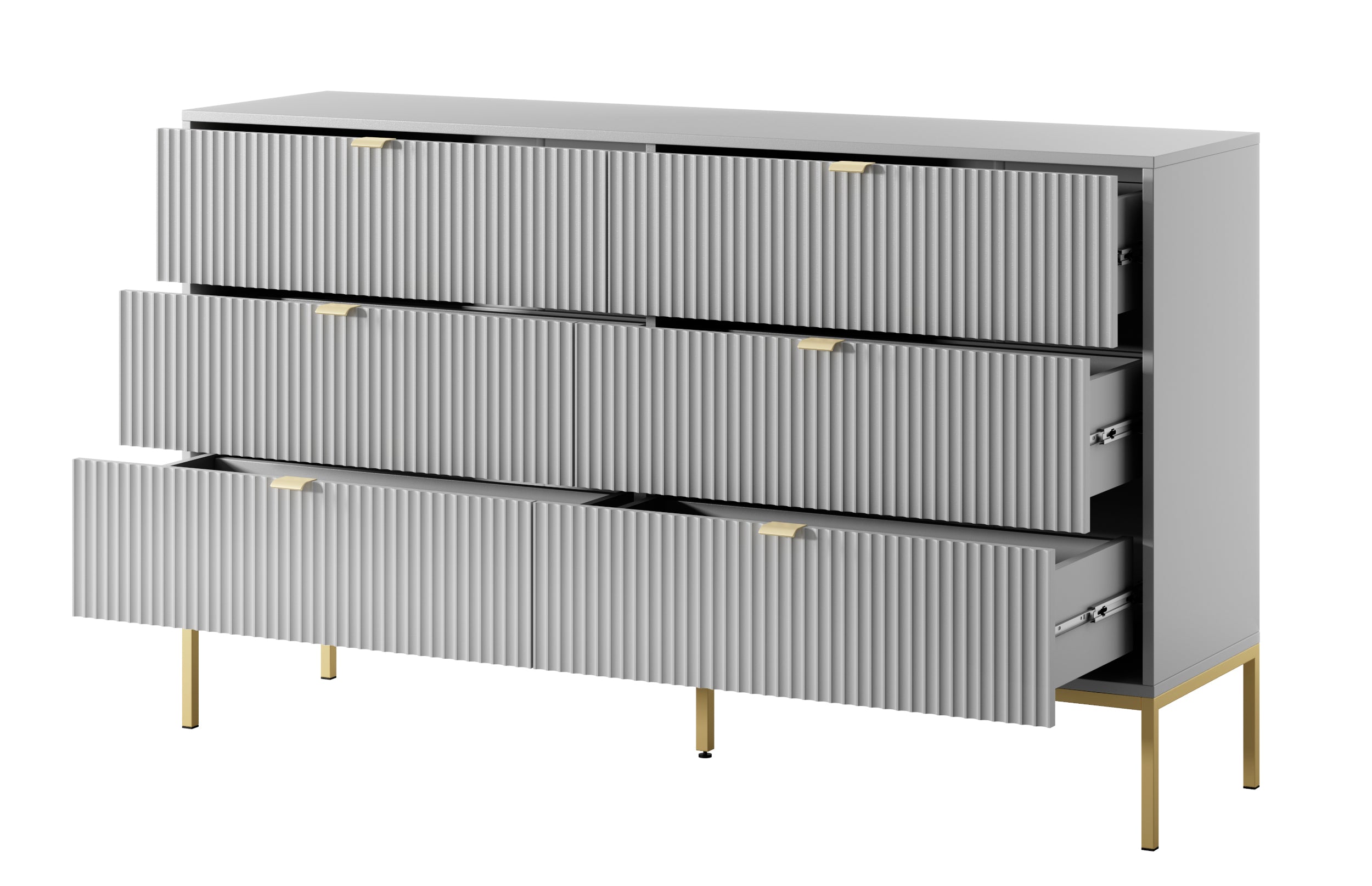 selsey-vellore-kommode-mit-6-schubladen-154-cm-grau-mit-rillenfronten-und-golden image 4