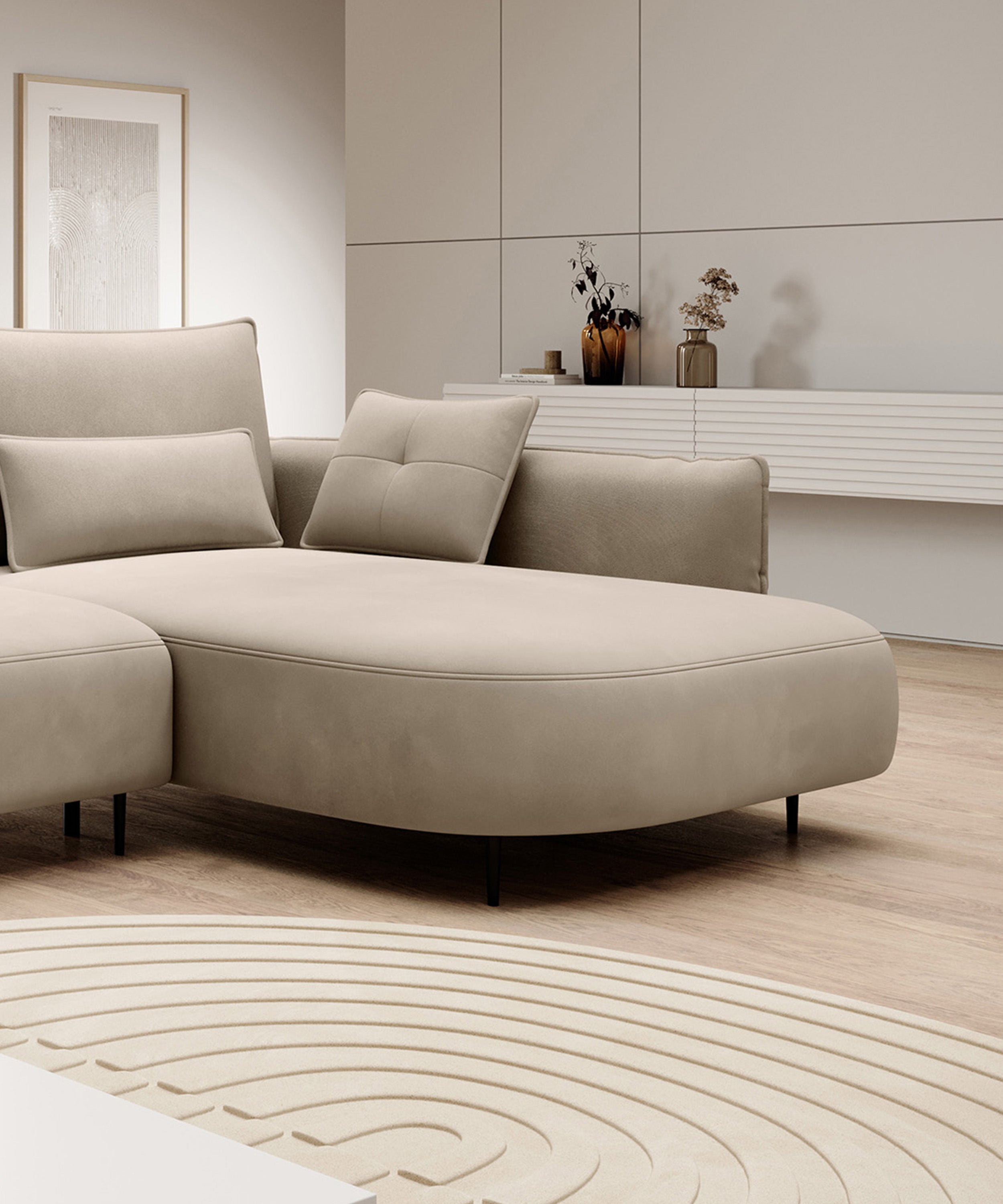 selsey-oblivio-ecksofa-mit-schlaffunktion-l-form-rechts-hellbeiger-samt-mit-stau image 3