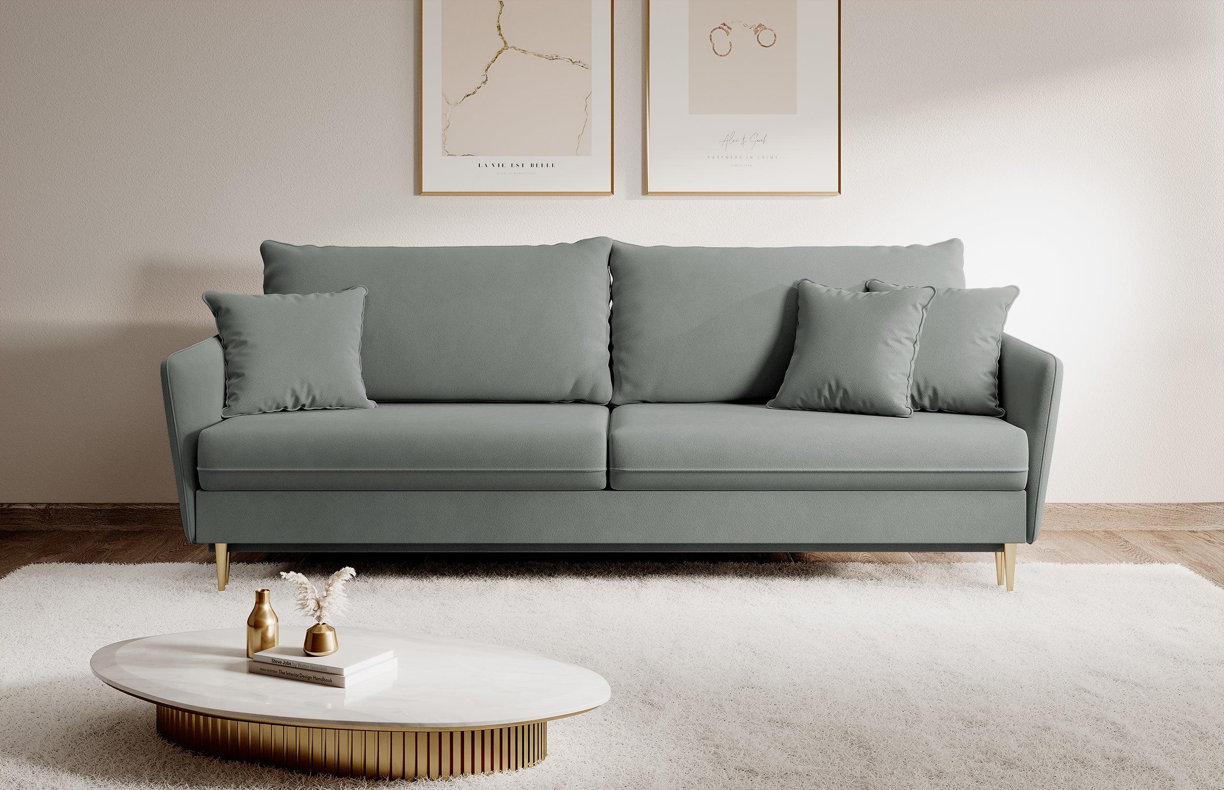 selsey-volio-dreisitziges-sofa-ausklappbar-grau-samt-wasserabweisend-goldbeine image 4