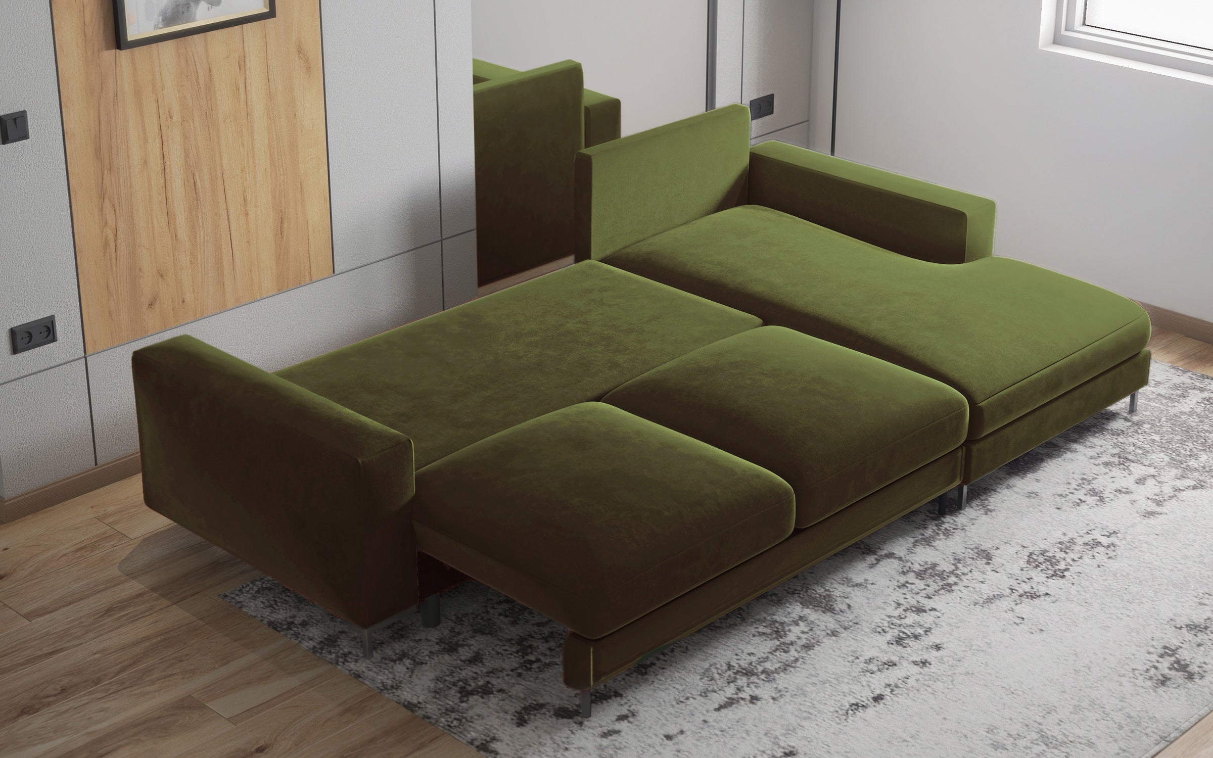 selsey-mokpeo-ecksofa-mit-schlaffunktion-l-form-rechts-olivgr-ner-samt image 4