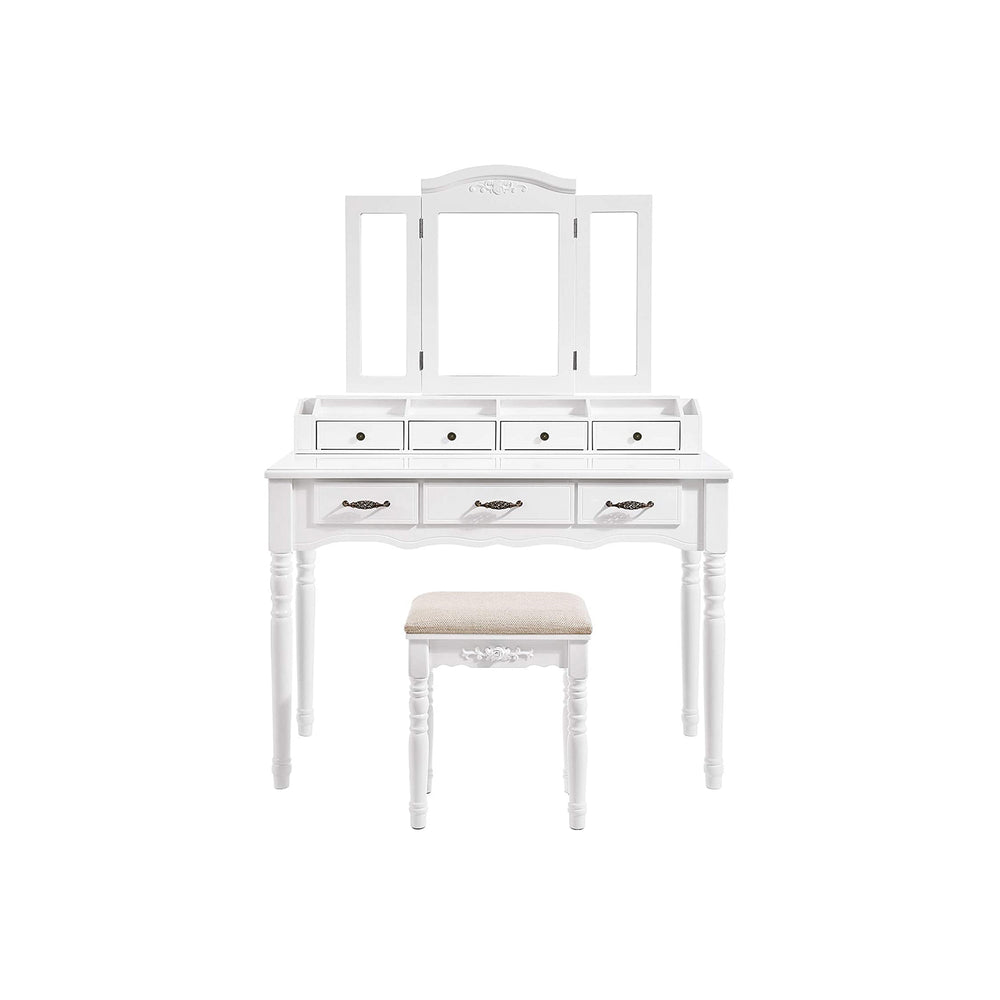 vasagle-schminktisch-mit-7-schubladen-klappspiegel-und-hocker-wei-80-x-40-x-137- image 4