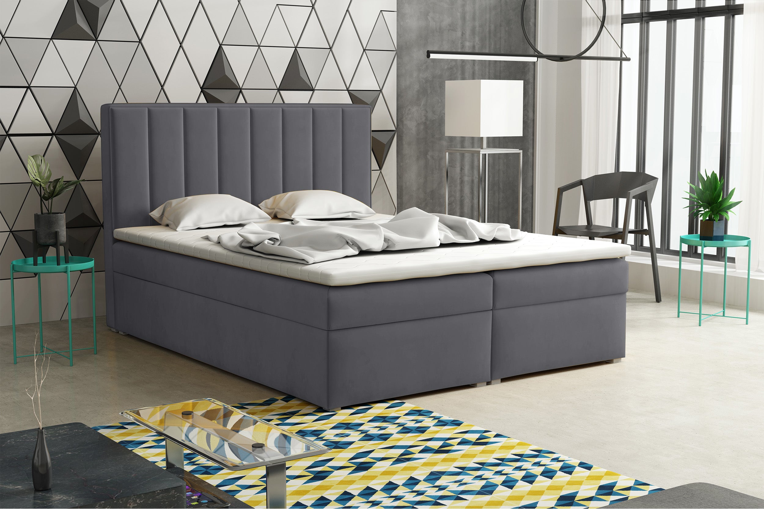 selsey-rinus-kontinentales-bett-180x200-cm-mit-stauraum-und-topper-dunkelgrauer- image 2