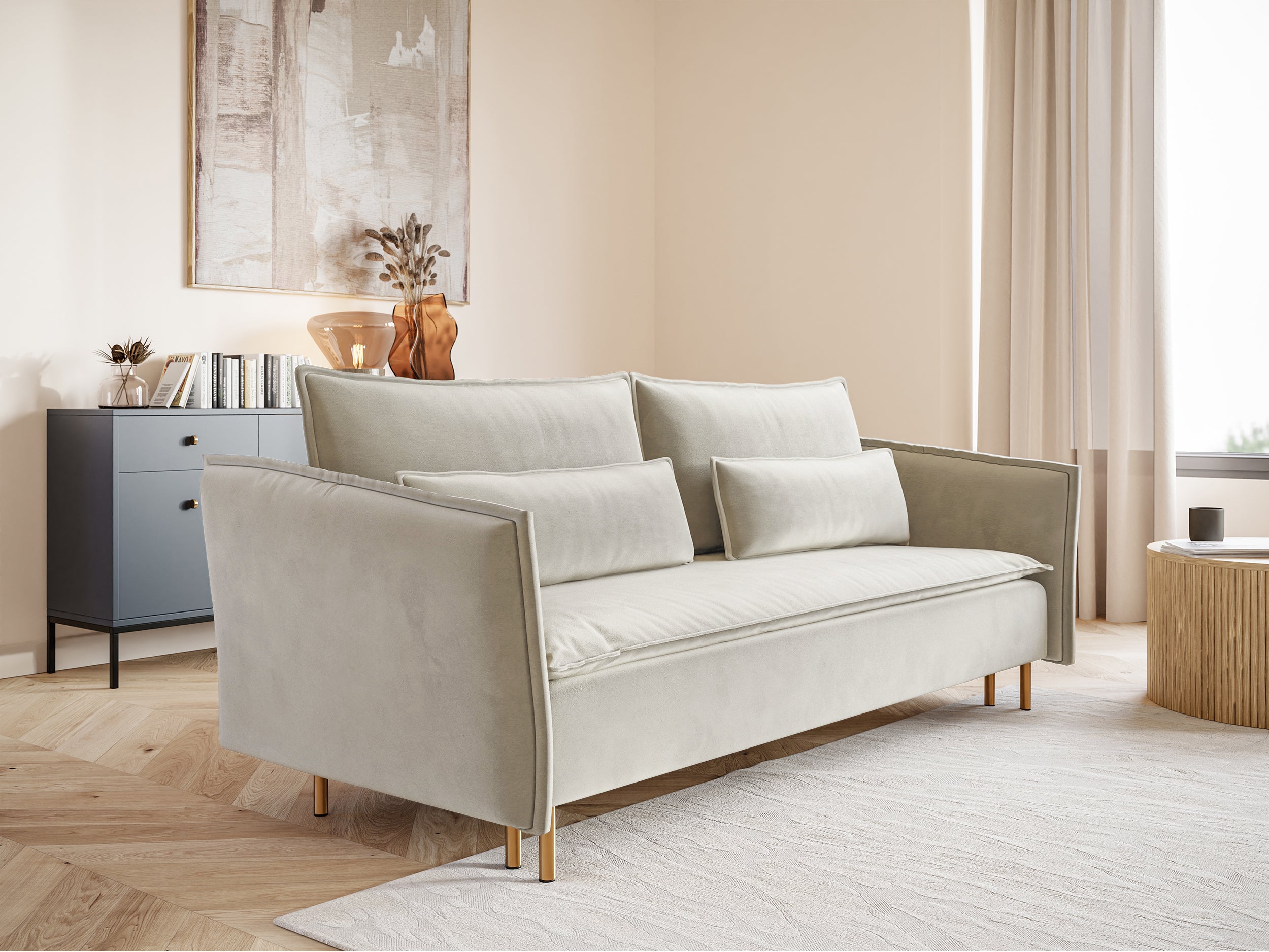 selsey-ummo-3-sitzer-schlafsofa-mit-stauraum-creme-velours-wasserabweisend-golde image 3