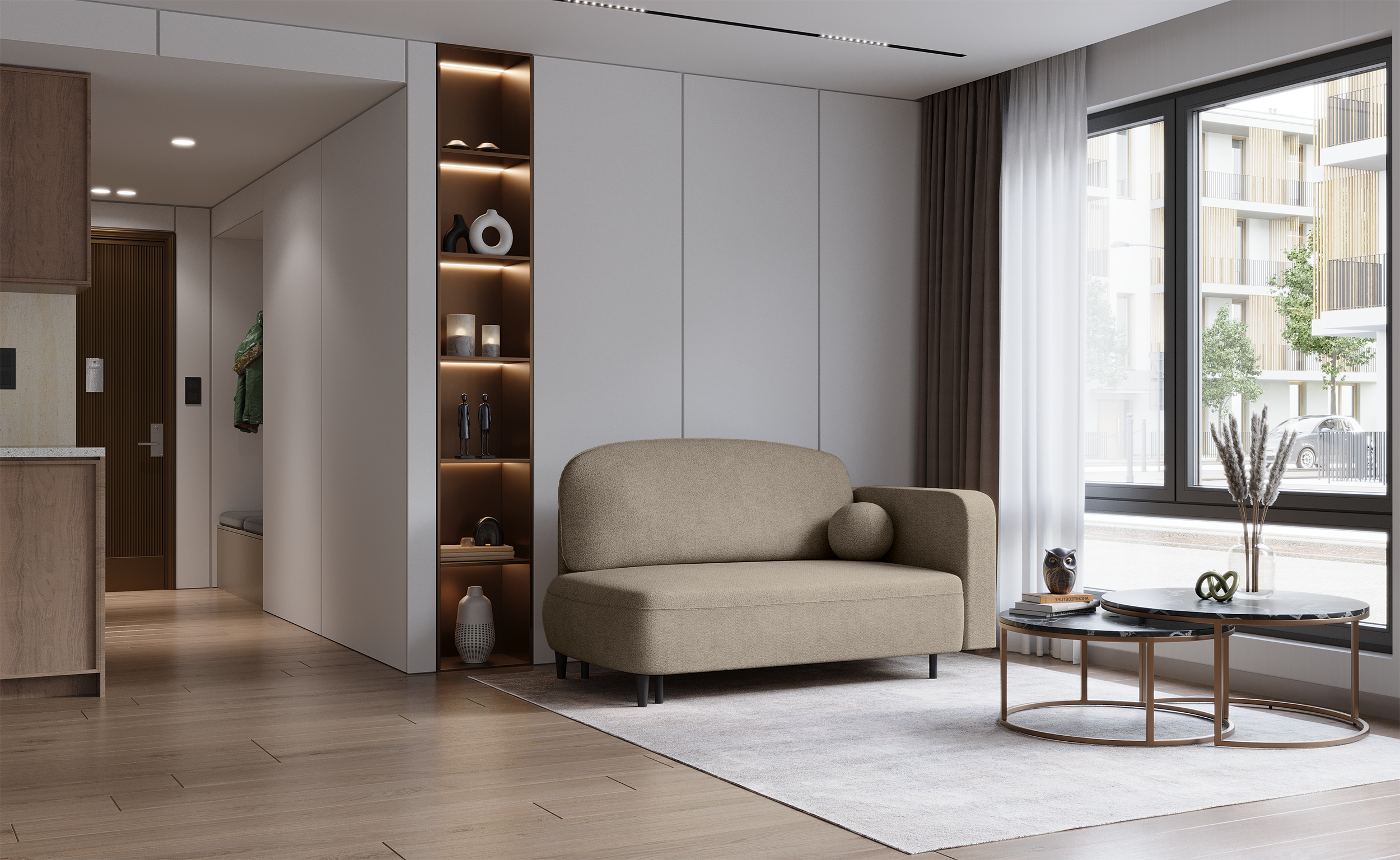 selsey-pinkio-ausziehbare-liege-links-mit-stauraum-dunkelbeige-chenille image 2