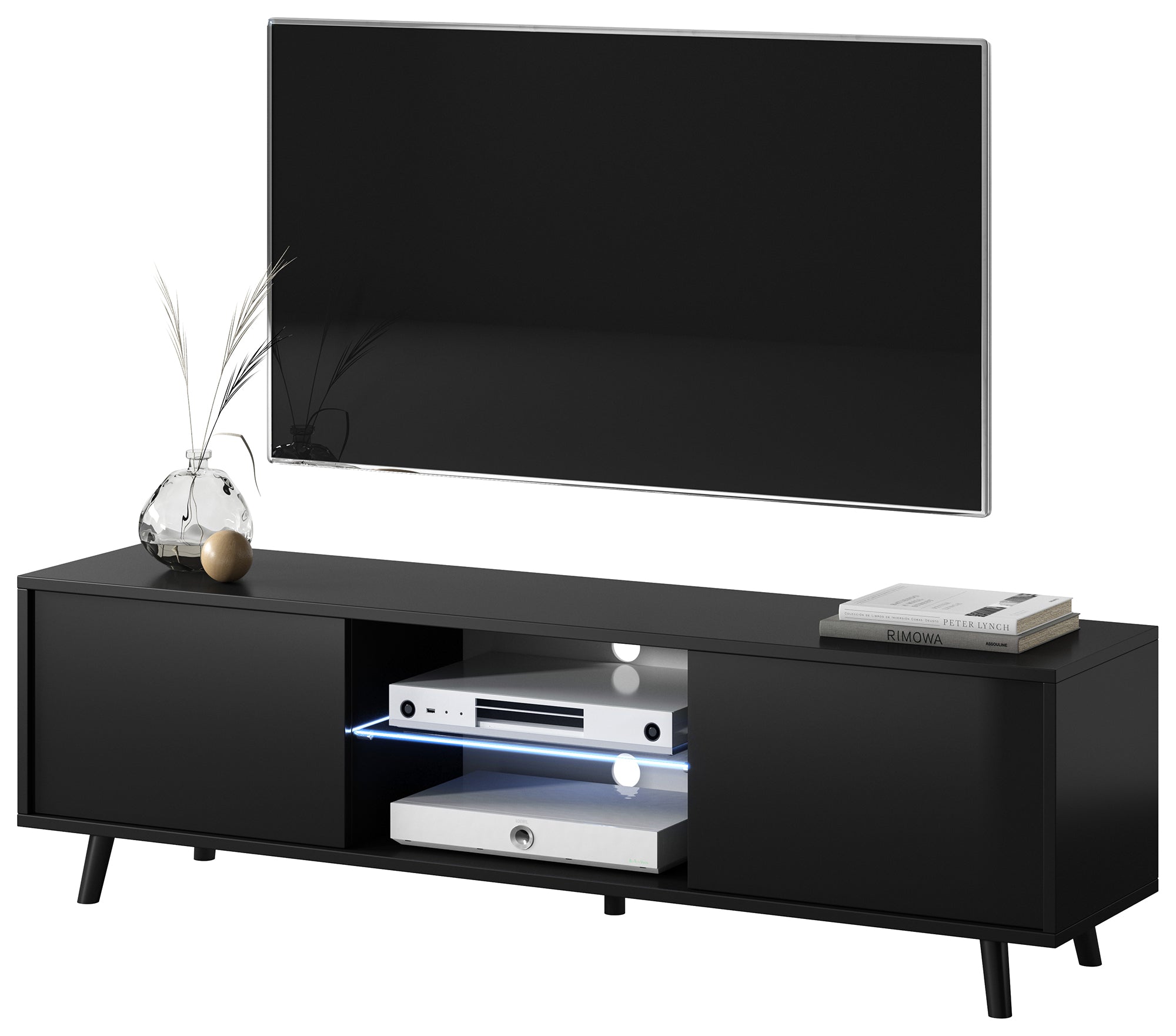 selsey-lefyr-tv-schrank-140-cm-matt-schwarz-hochglanz-schwarz image 2