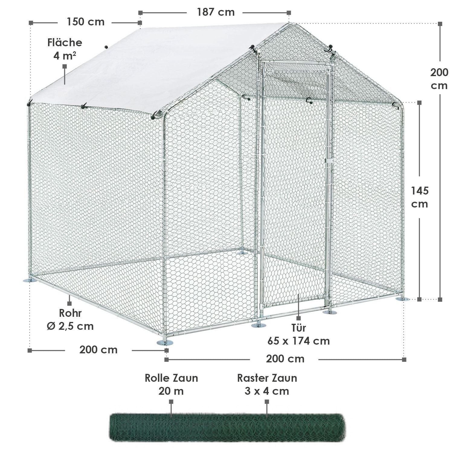 juskys-freilaufgehege-hls25t-4-m-h-hnergehege-2x2x2-m-mit-plane image 6