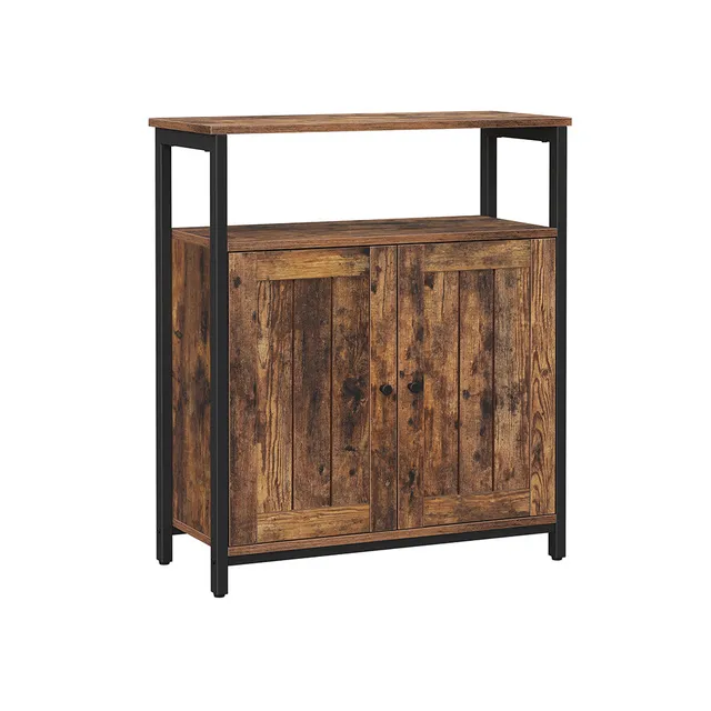 vasagle-sideboard-multifunktional-mit-t-ren-vintagebraun-schwarz image 1