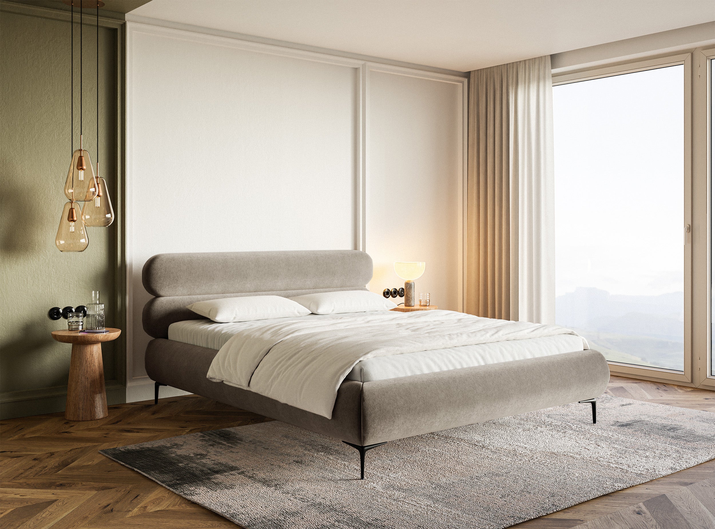 selsey-roule-polsterbett-140x200-cm-mit-stauraum-hellbeiger-samt-schwarze-beine image 3