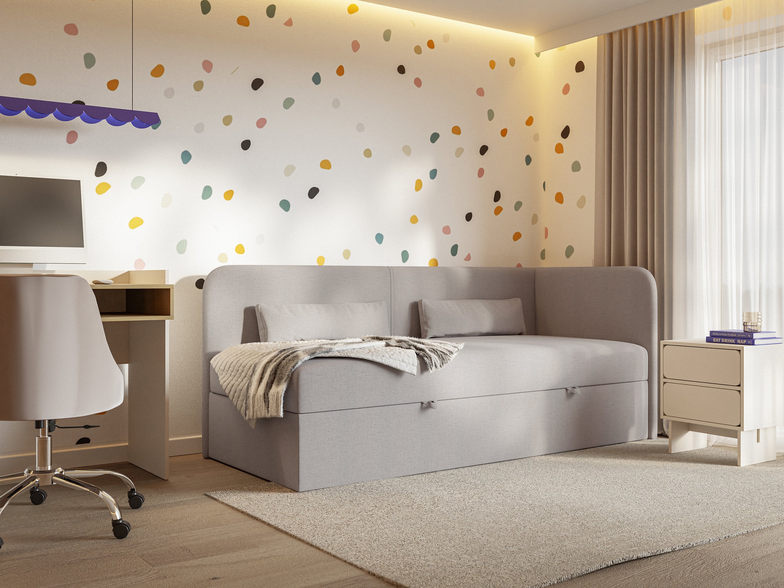 selsey-calmmo-jugendbett-90x200-cm-rechtsseitig-mit-stauraum-dunkelbeige-chenill image 4