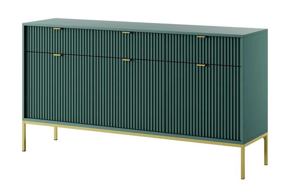 selsey-vellore-dreht-r-kommode-154-cm-gr-n-mit-rillenfronten-goldgriffen image 1