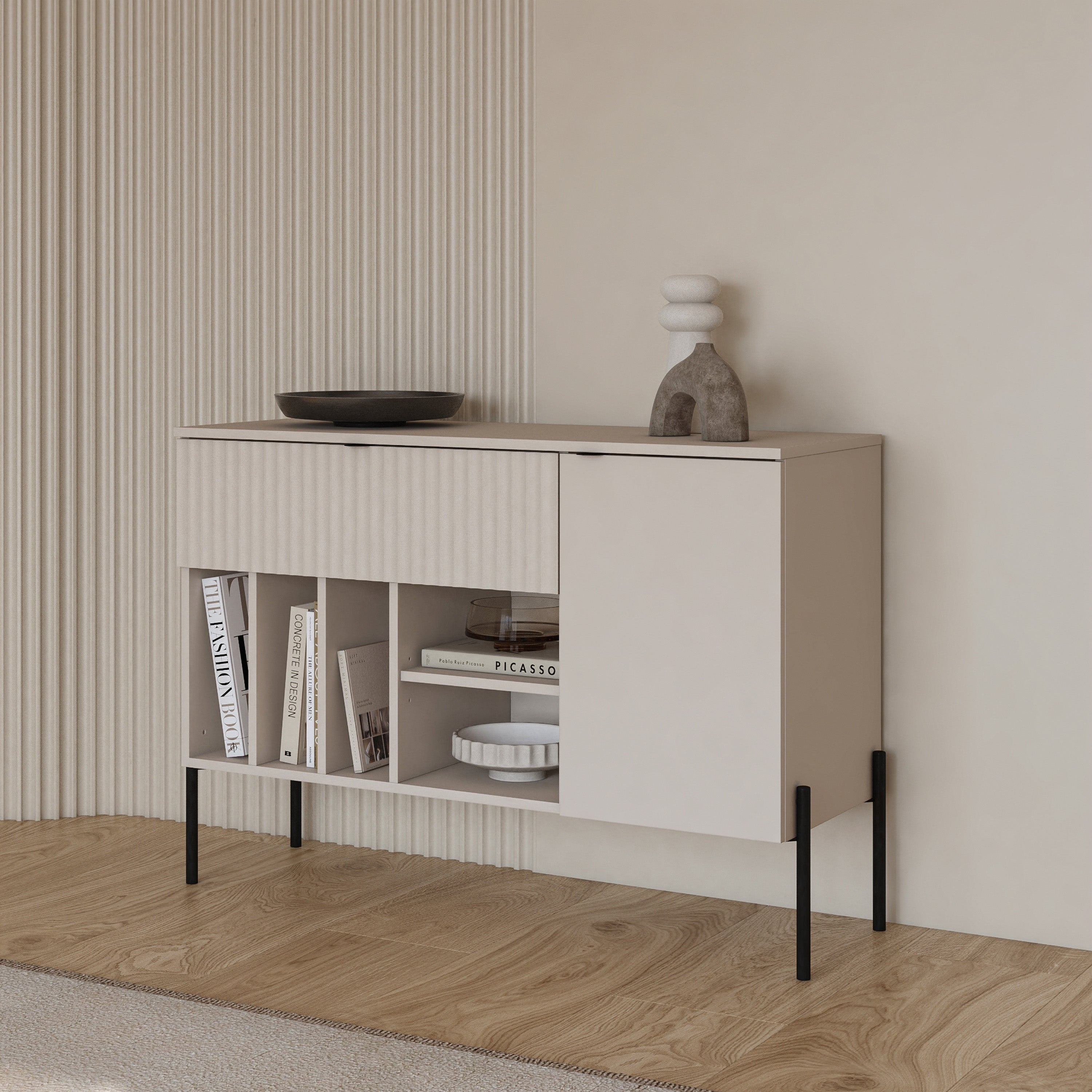 selsey-ore-einfl-gelige-kommode-105-cm-kaschmir-mit-schublade-rillfront image 2