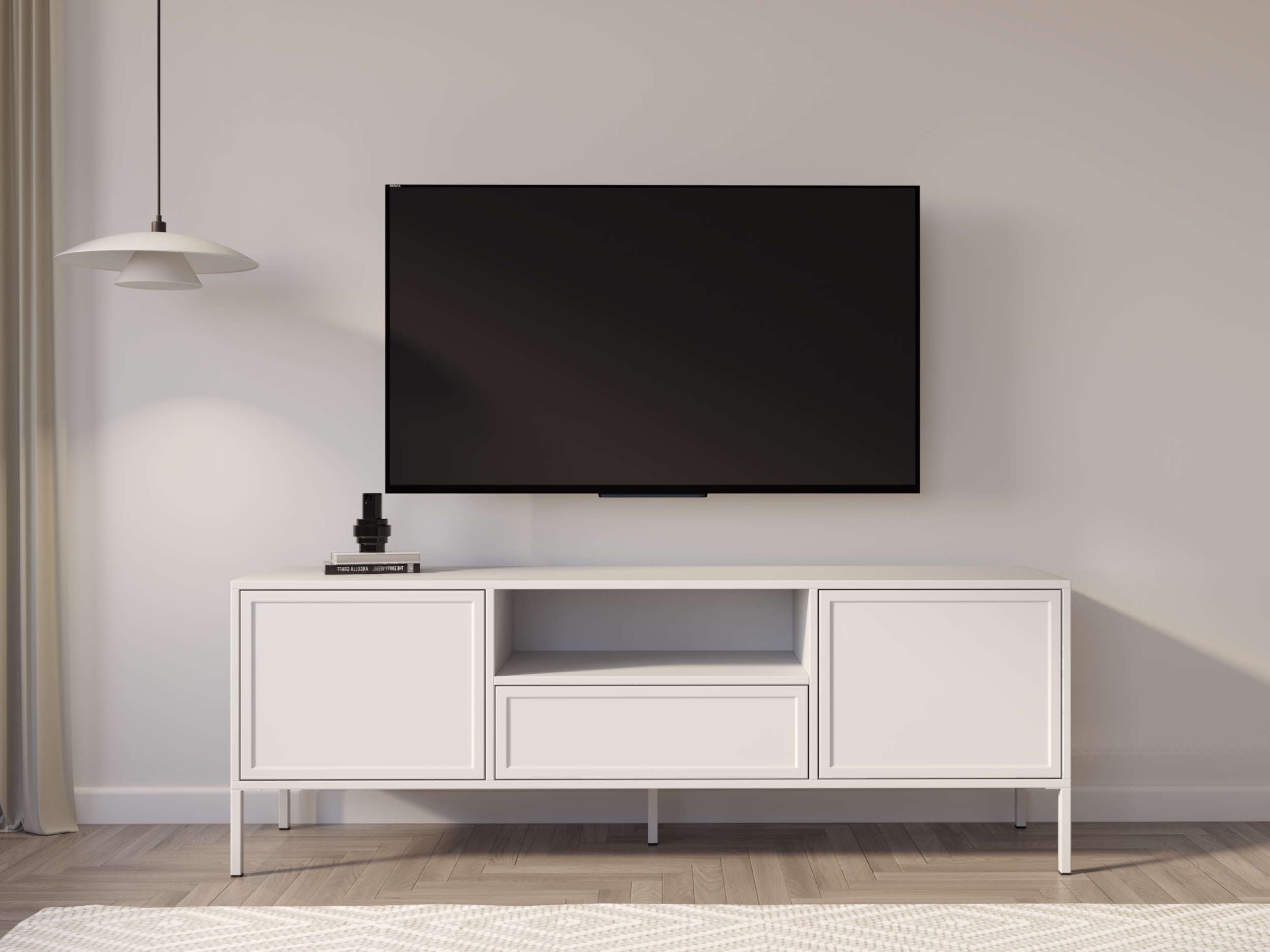selsey-velveto-tv-schrank-160-cm-zweifl-gelig-mit-schublade-und-nische-wei image 2