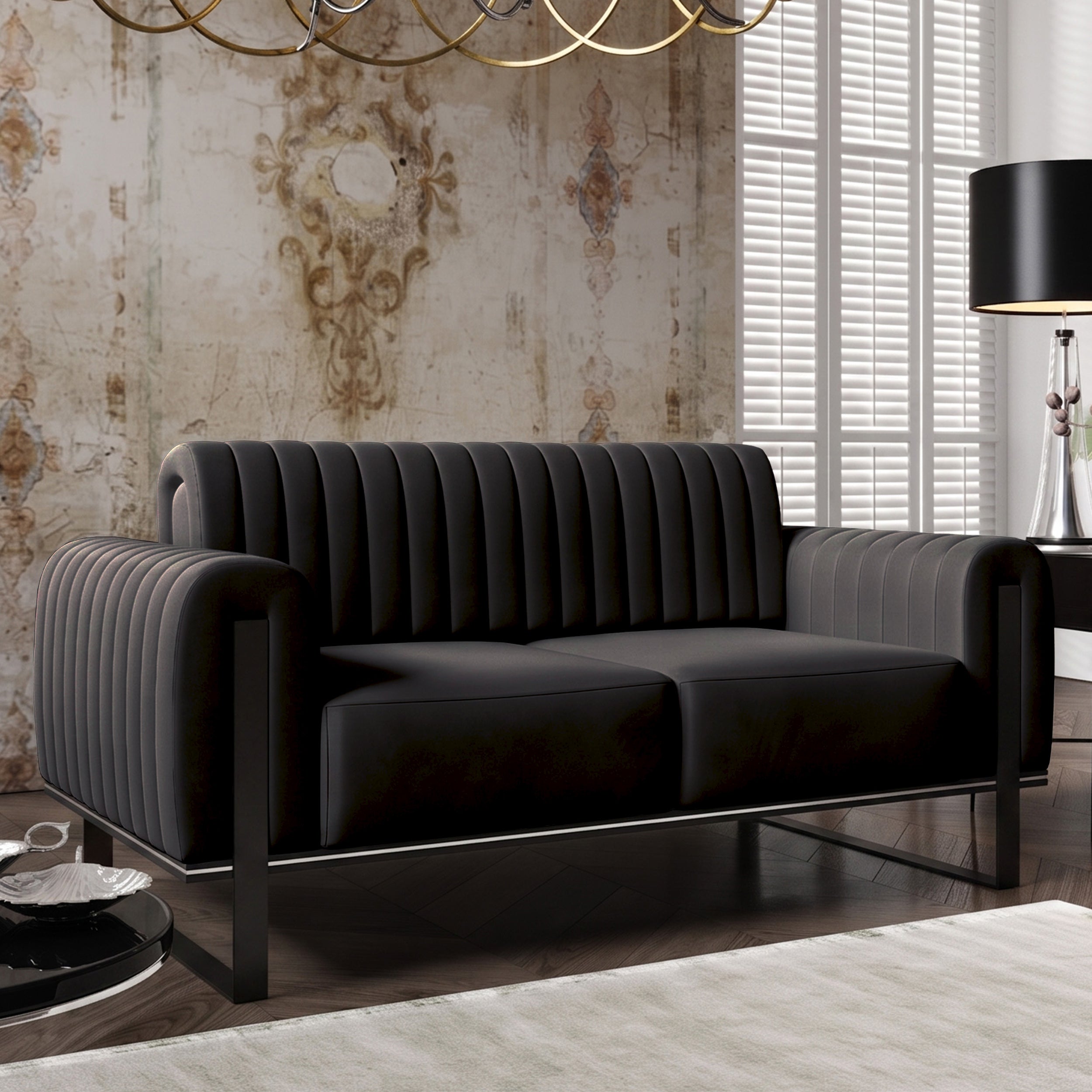 selsey-parissa-zweisitziges-sofa-schwarzer-samt-schwarze-beine image 2