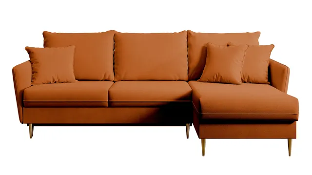 selsey-volio-ecksofa-mit-schlafunktion-universell-kupferfarbener-samt-goldene-be image 1