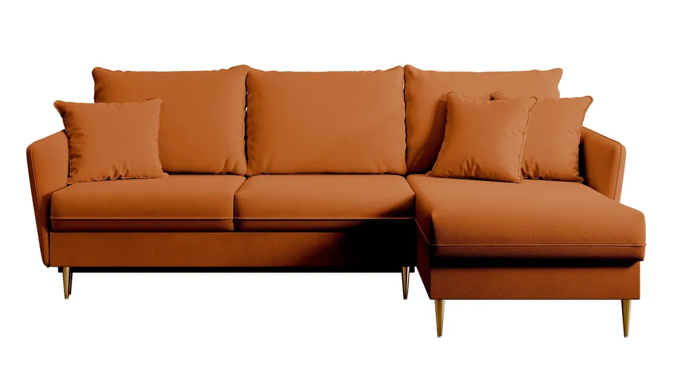 selsey-volio-ecksofa-mit-schlafunktion-universell-kupferfarbener-samt-goldene-be image 1