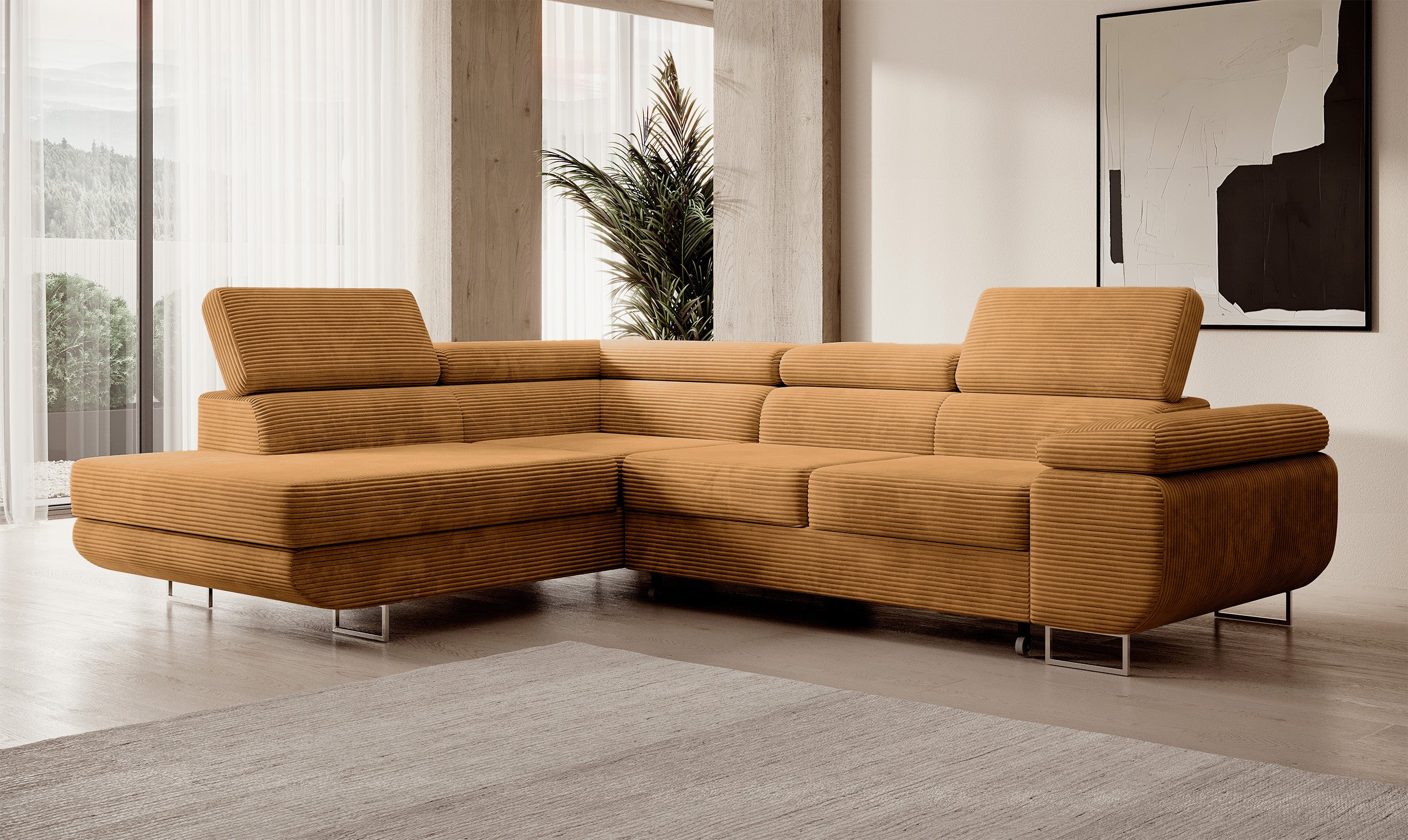selsey-stevil-ecksofa-mit-schlaffunktion-links-l-form-mit-stauraum-senfgelb-cord image 2