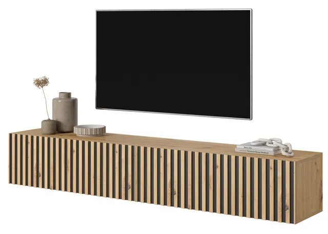 selsey-telire-tv-schrank-175-cm-artisan-eiche-lamellen-schwarze-eins-tze image 1