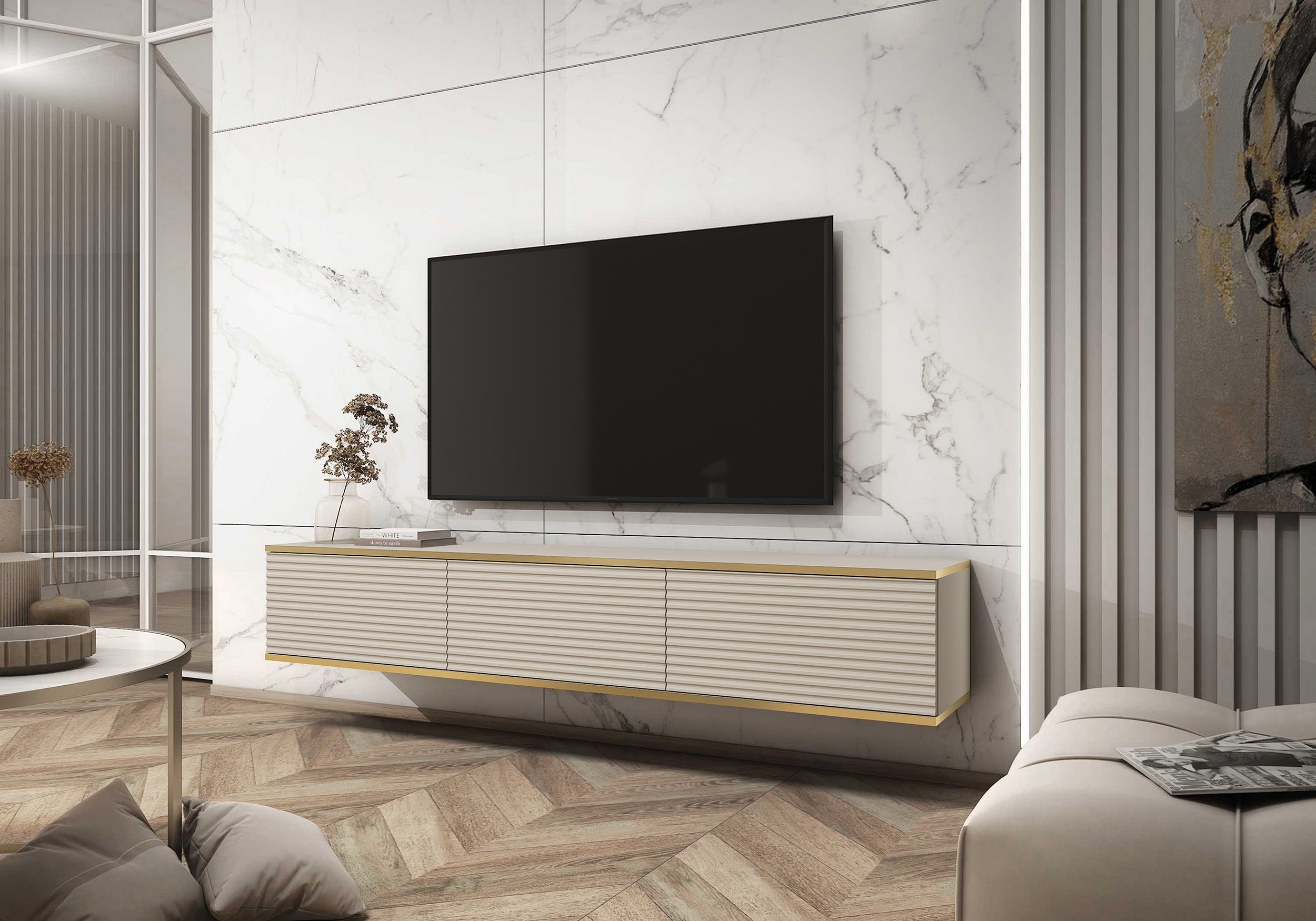 selsey-mucalma-tv-schrank-175-cm-beige-mit-goldenen-lamellen-akzenten image 2
