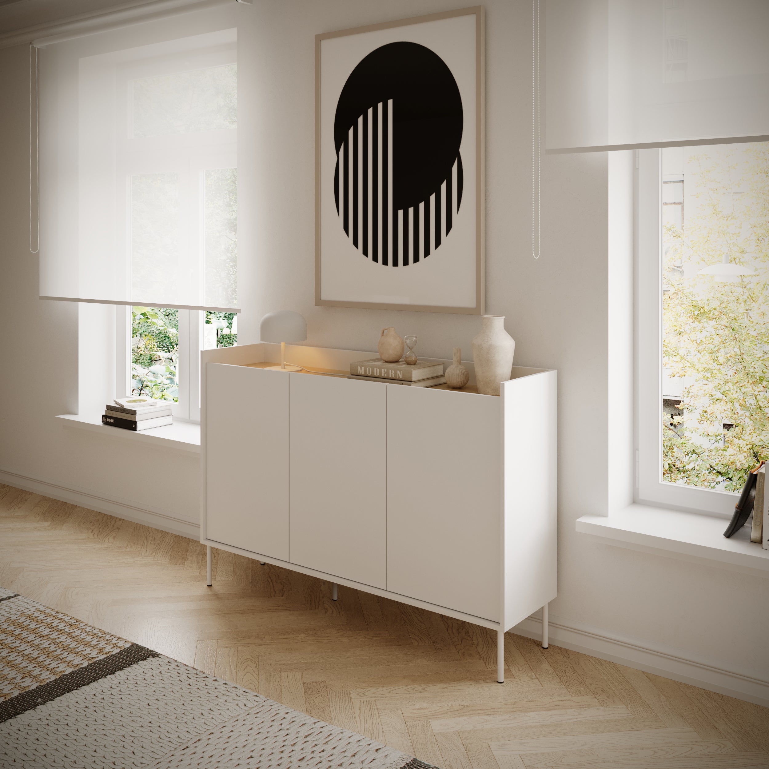 selsey-tovi-kommode-140-cm-mit-dreht-ren-wei-lindberg-eiche image 1