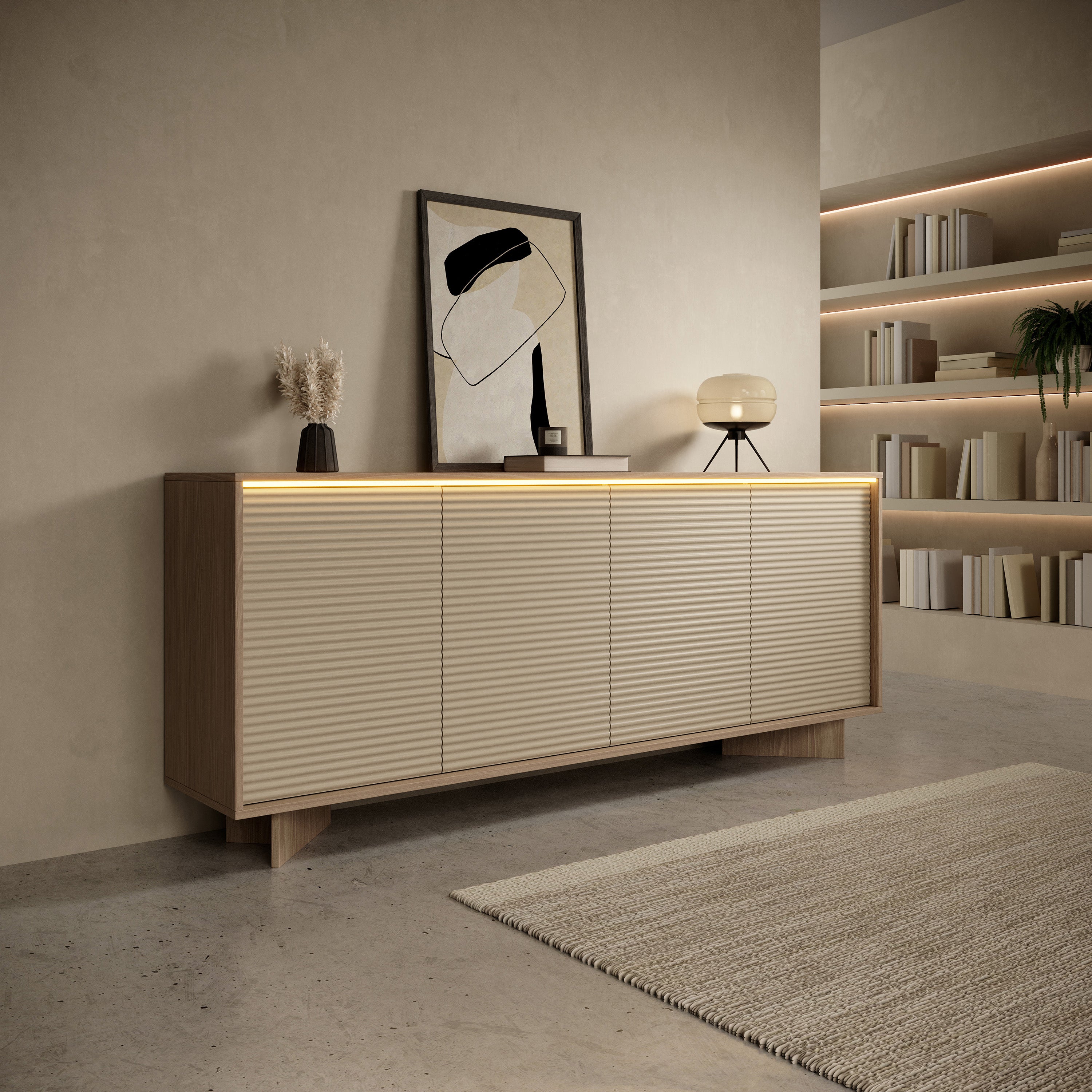 selsey-semi-4-t-rige-kommode-204-cm-mit-led-bolivar-natur-cappuccino image 2