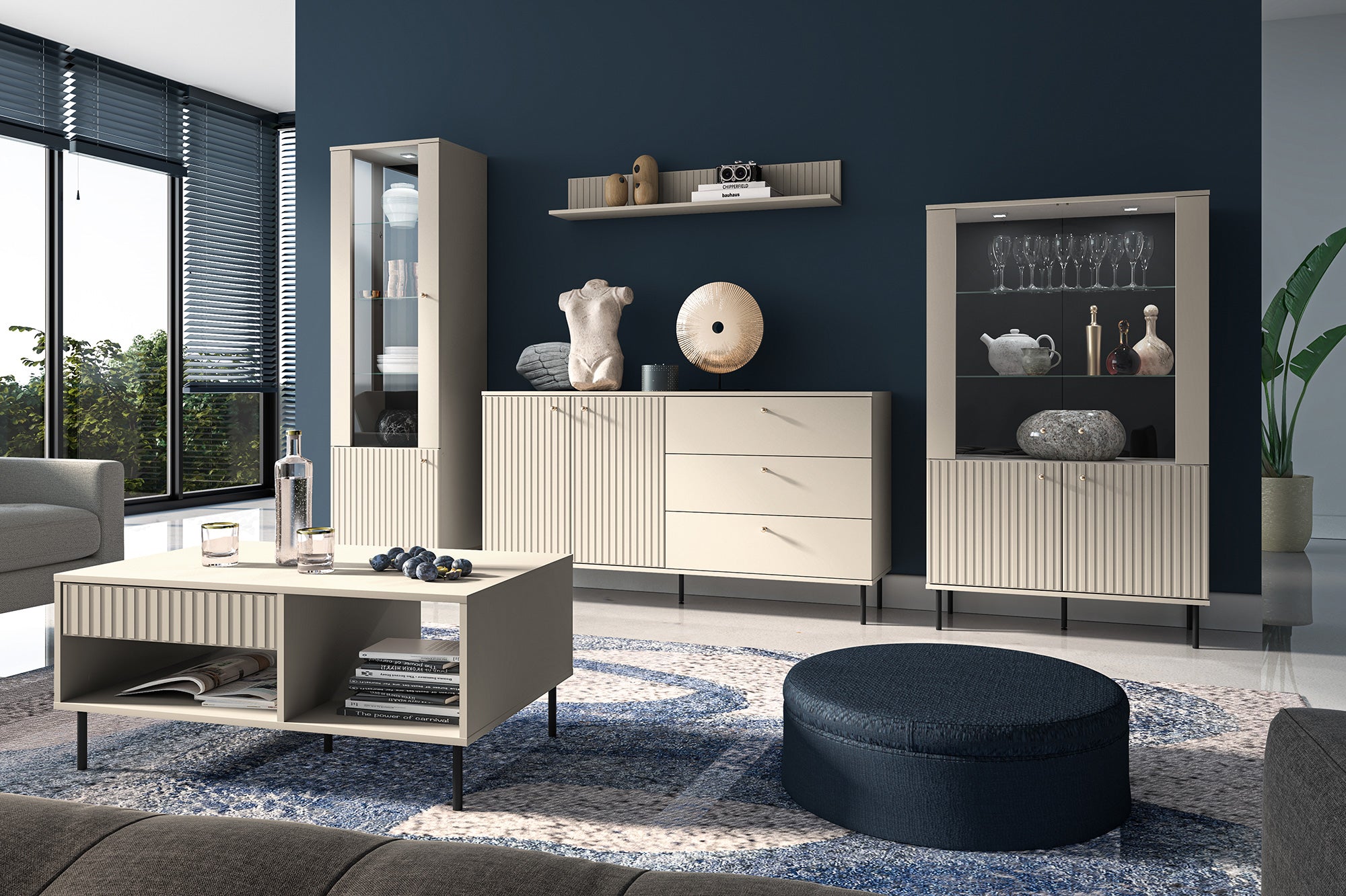 selsey-caletto-kommode-160-cm-zweit-rig-mit-drei-schubladen-beige-mit-lamellen image 5