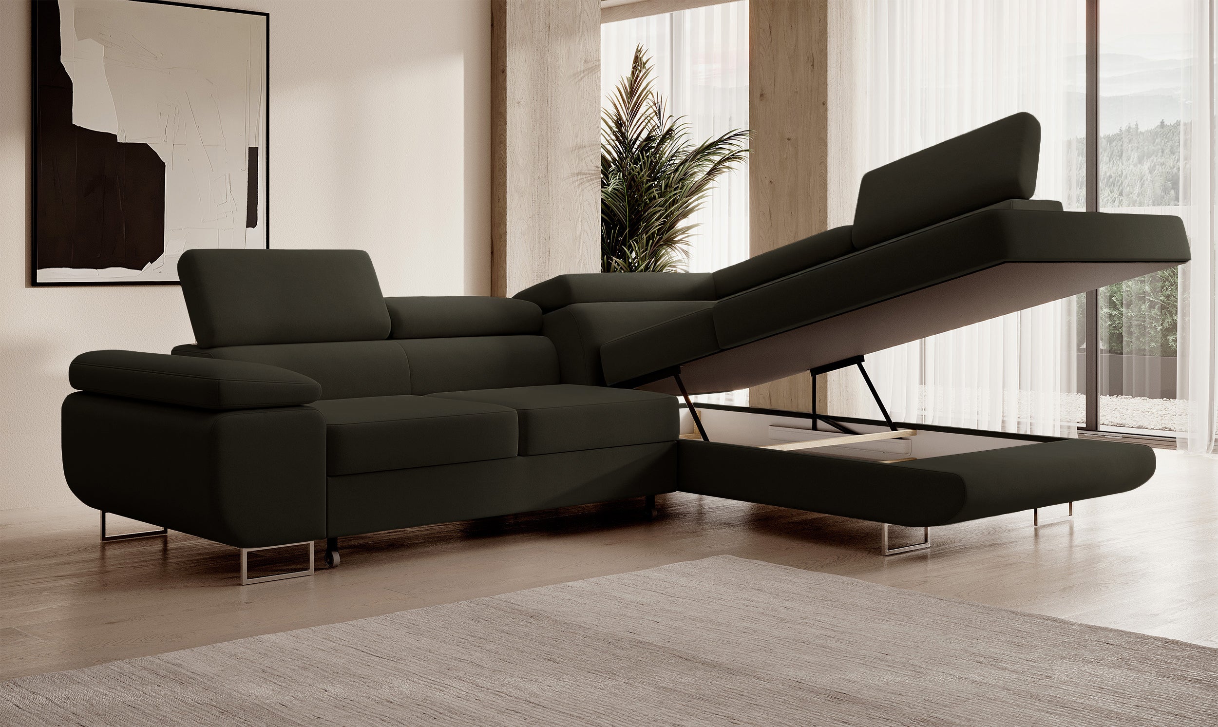selsey-stevil-ecksofa-mit-schlaffunktion-und-stauraum-l-form-olivgr-ner-samt-rec image 4