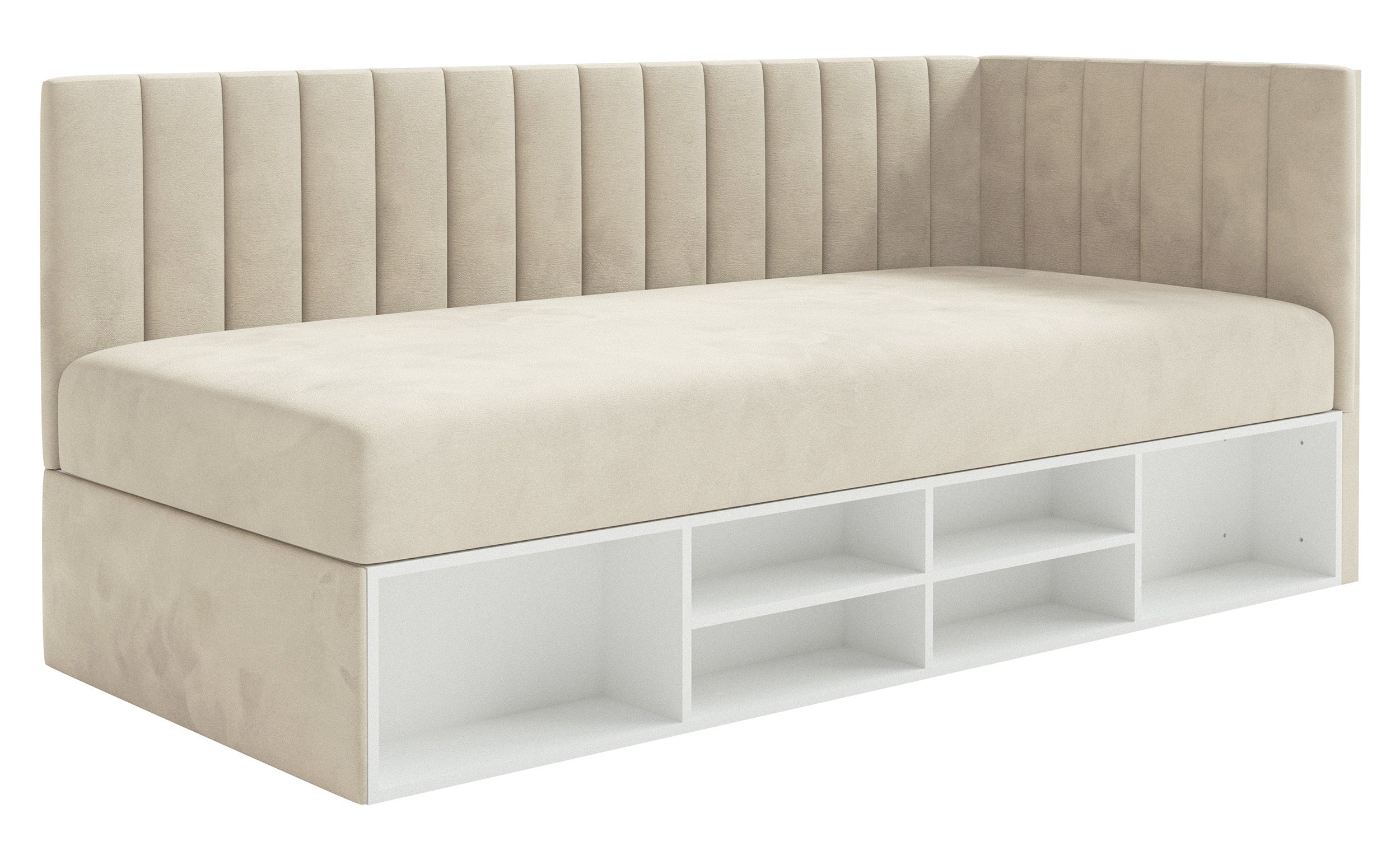 selsey-ventrio-jugendbett-90x200-cm-rechts-mit-stauraum-hellbeiger-velours image 1