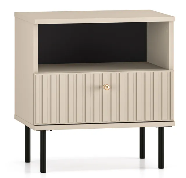 selsey-caletto-nachttisch-50-cm-mit-schublade-beige-mit-lamellen-goldener-griff image 1