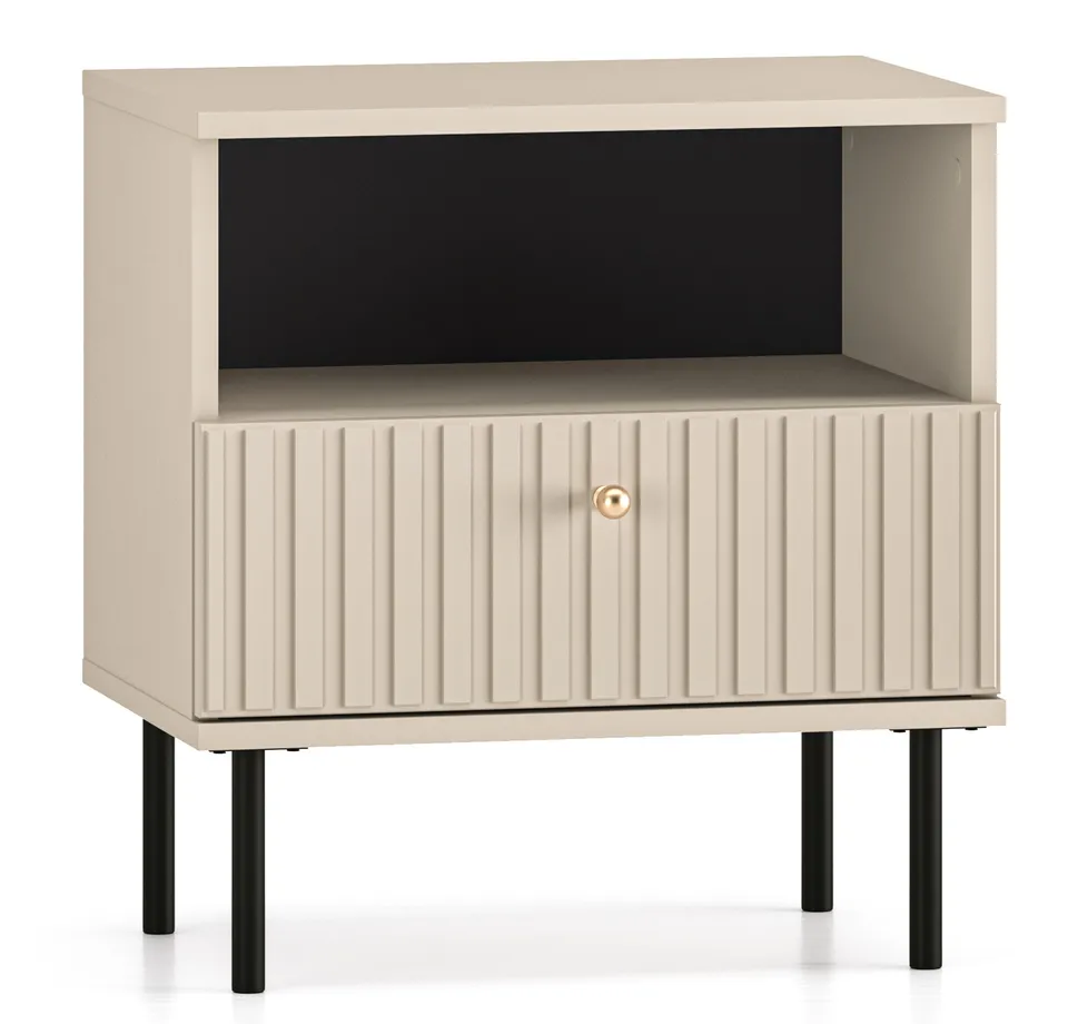 selsey-caletto-nachttisch-50-cm-mit-schublade-beige-mit-lamellen-goldener-griff image 1