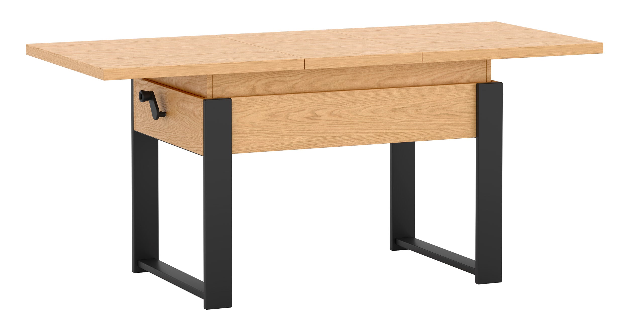 selsey-hugo-ausziehbarer-couchtisch-120-157-x67-cm-eiche-bookmatch-schwarze-bein image 4