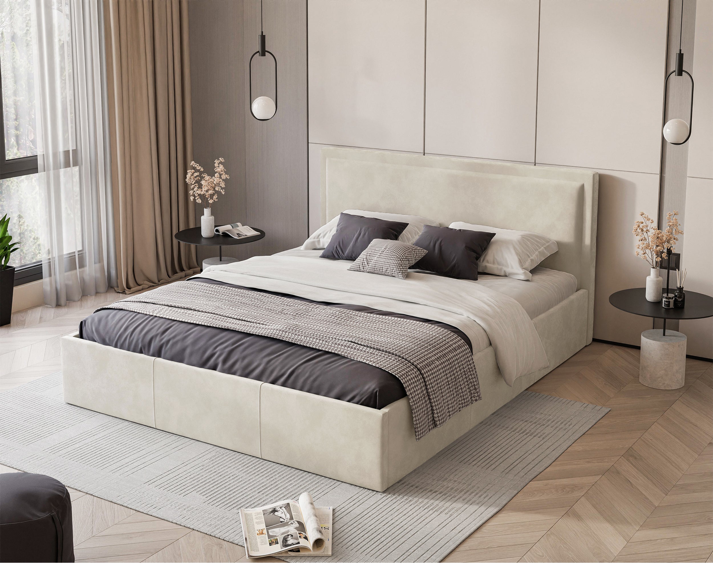 selsey-soave-polsterbett-140x200-cm-mit-stauraum-metallrahmen-cremefarbener-samt image 2