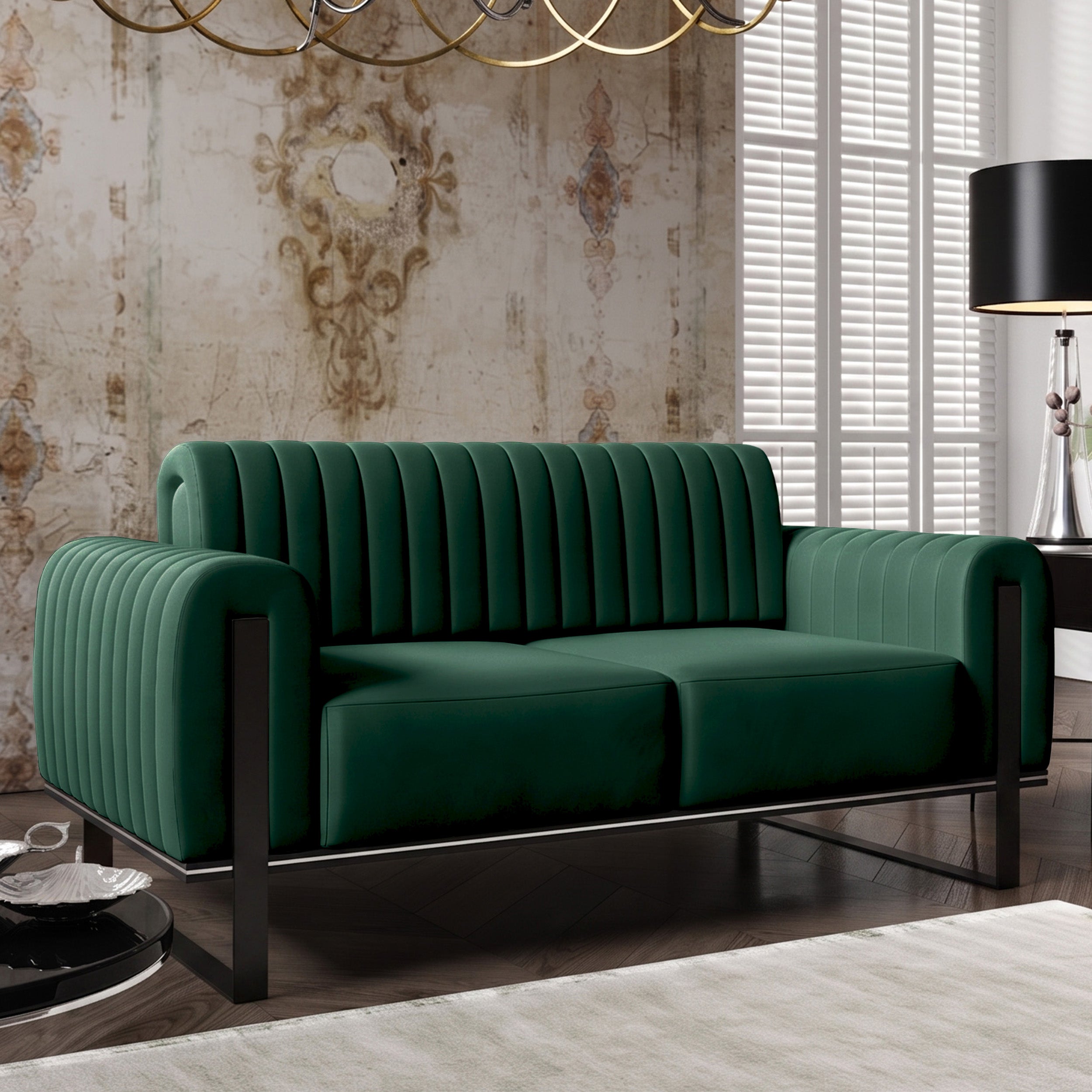 selsey-parissa-zweisitziges-sofa-gr-ner-samt-schwarze-beine image 2