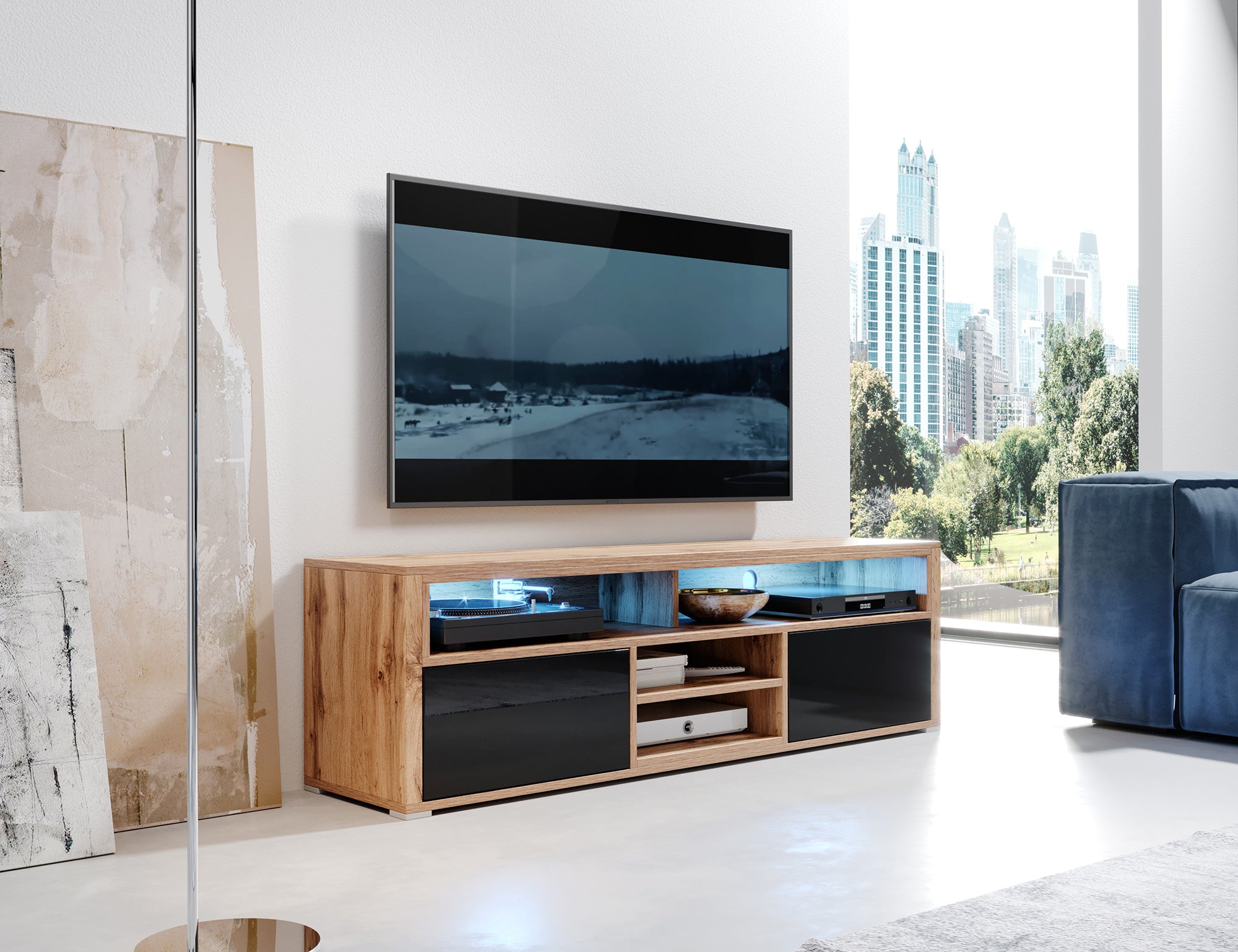 selsey-laksa-tv-schrank-mit-beleuchtung-wotan-eiche-schwarz-hochglanz image 8