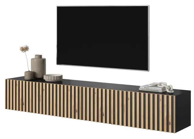 selsey-telire-tv-schrank-175-cm-schwarz-mit-lamellenfront-artisan-eiche image 1