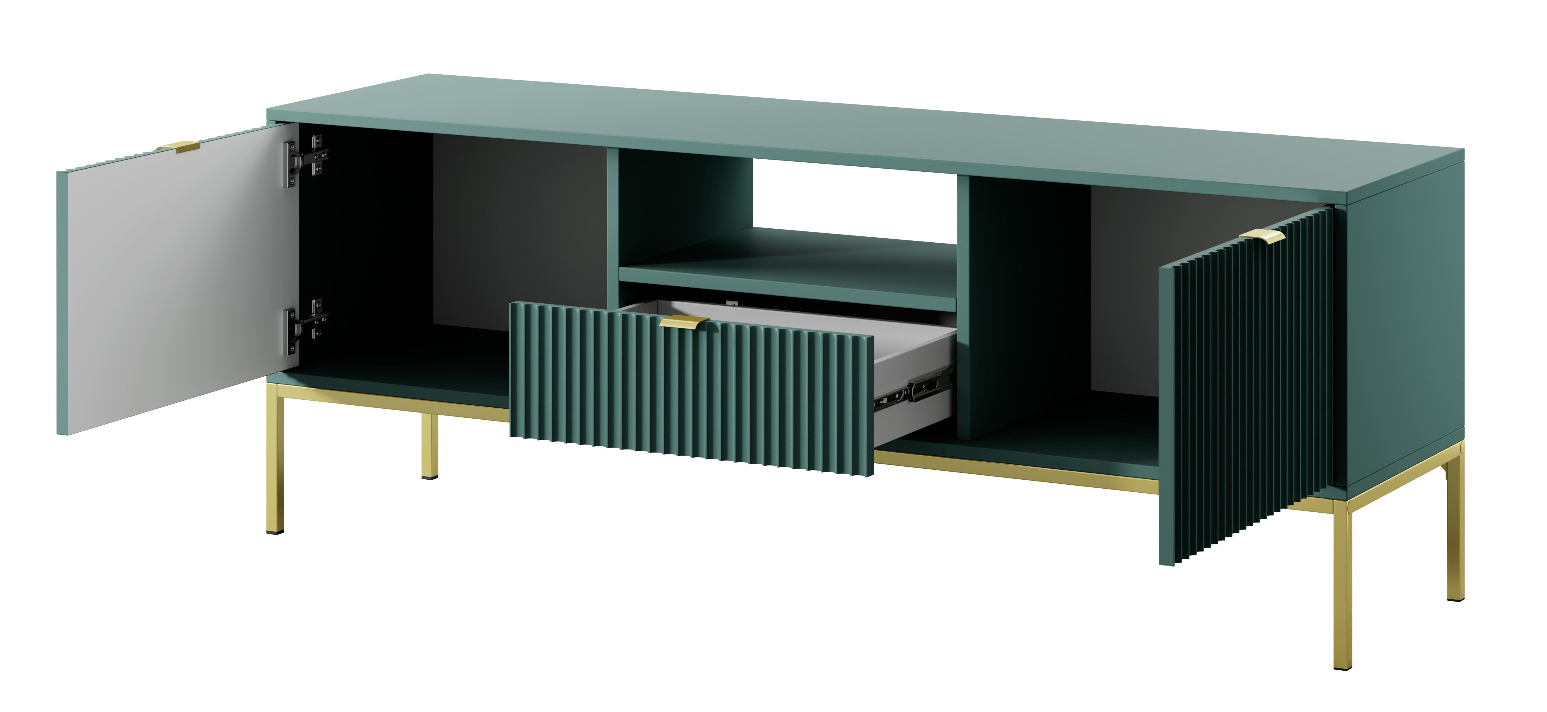 selsey-vellore-tv-schrank-154-cm-gr-n-mit-rillenfronten-und-gold image 5