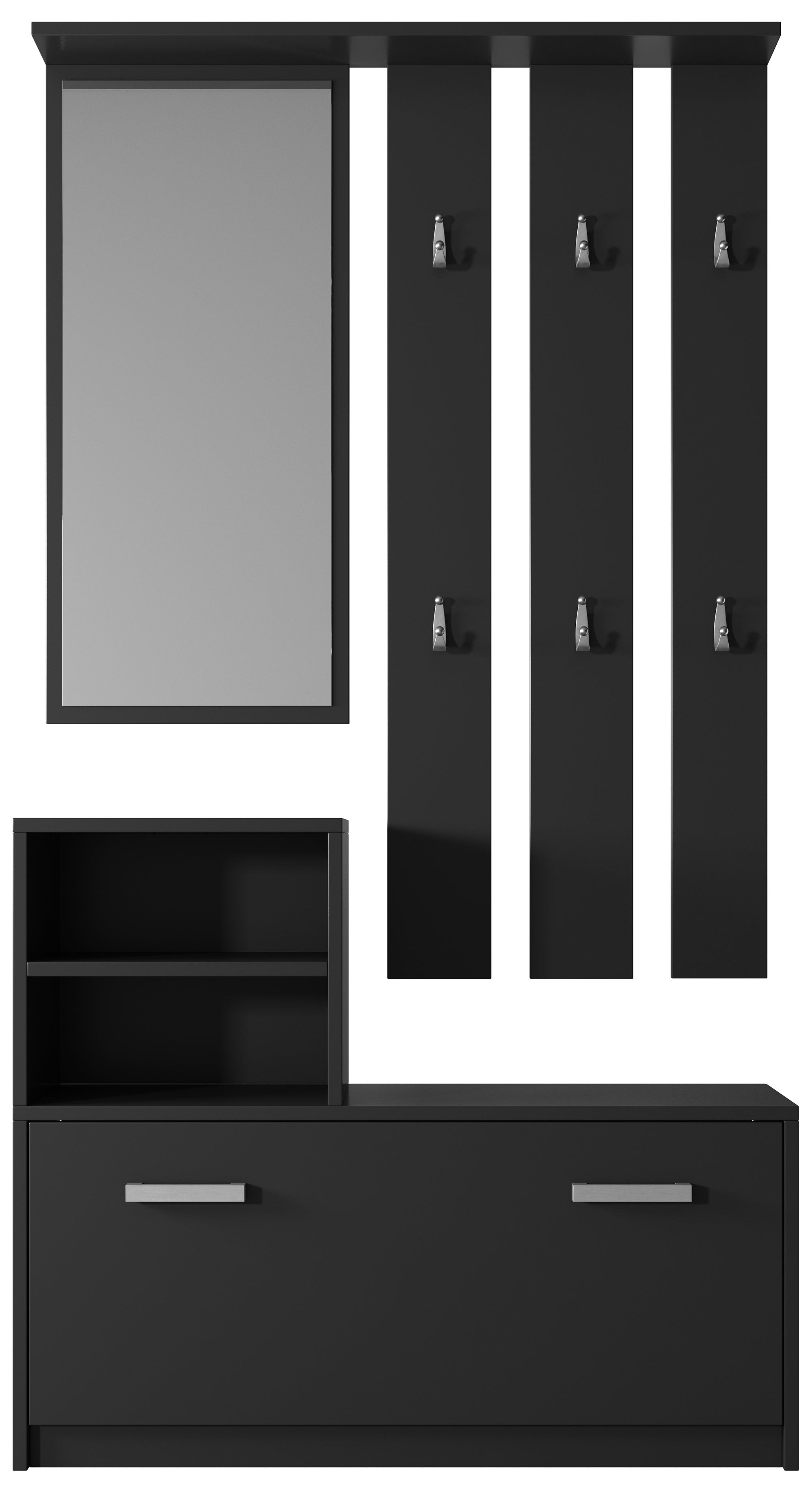 selsey-yesfir-flur-set-mit-spiegel-haken-regalen-und-schuhschrank-schwarz image 6