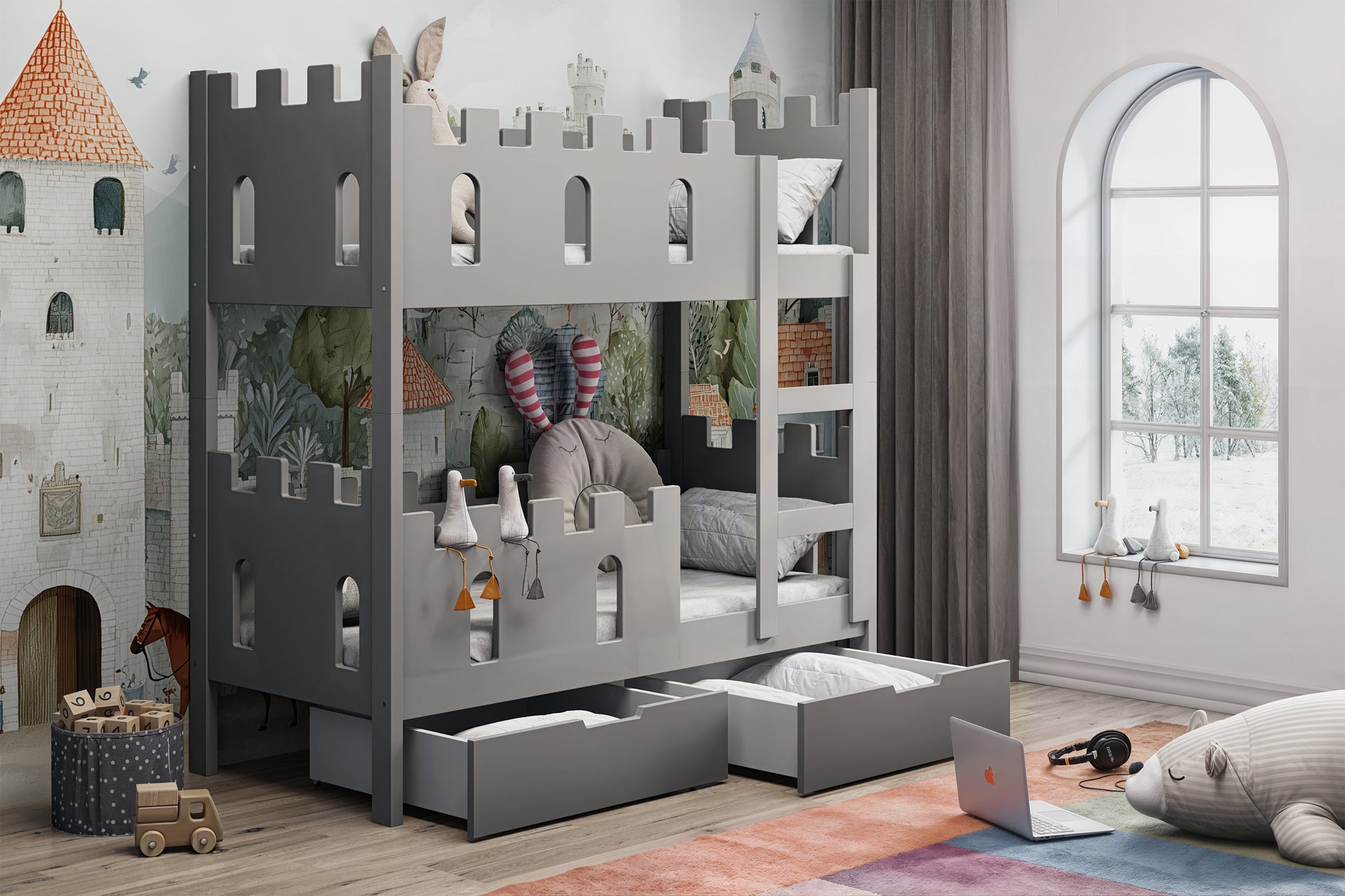 selsey-castelo-etagenbett-75x180-cm-mit-matratzen-und-schubladen-grau image 3