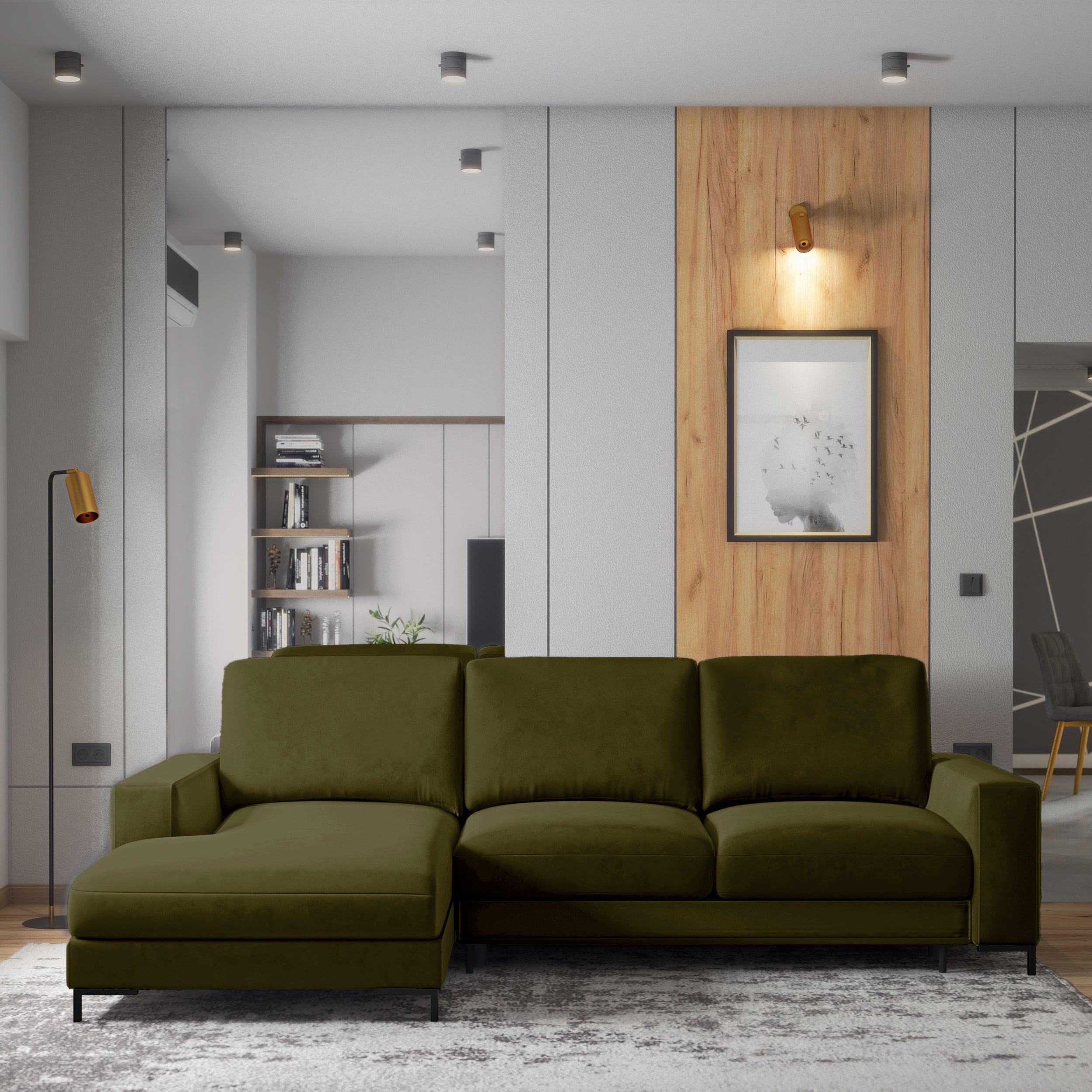 selsey-mokpeo-ecksofa-l-links-mit-schlaffunktion-olivfarbener-samt-2-stauraumf-c image 2
