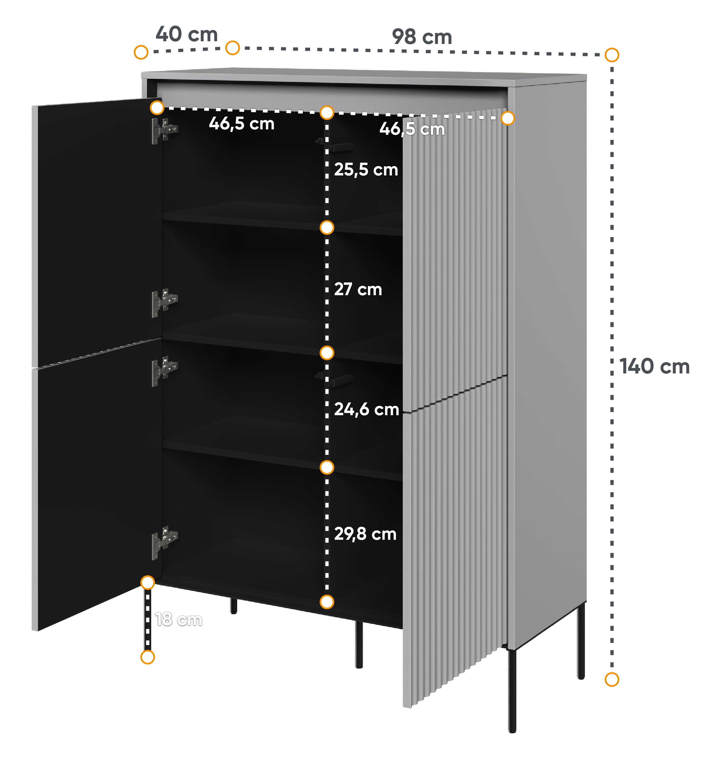 selsey-trend-hohe-viert-rige-kommode-98-cm-mit-led-grau image 3