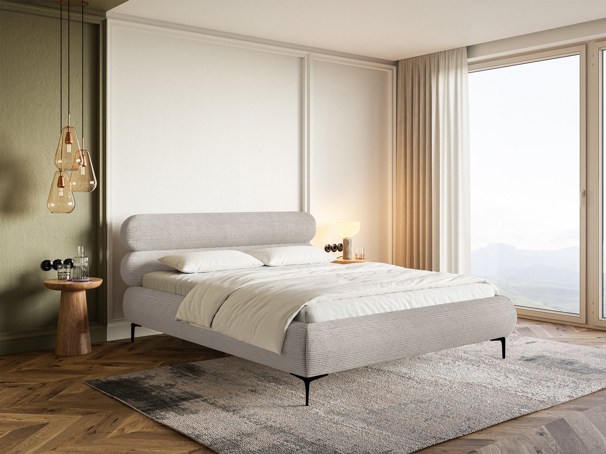 selsey-roule-cord-gepolstertes-bett-140x200-cm-grau-beige-cord-schwarze-beine image 2