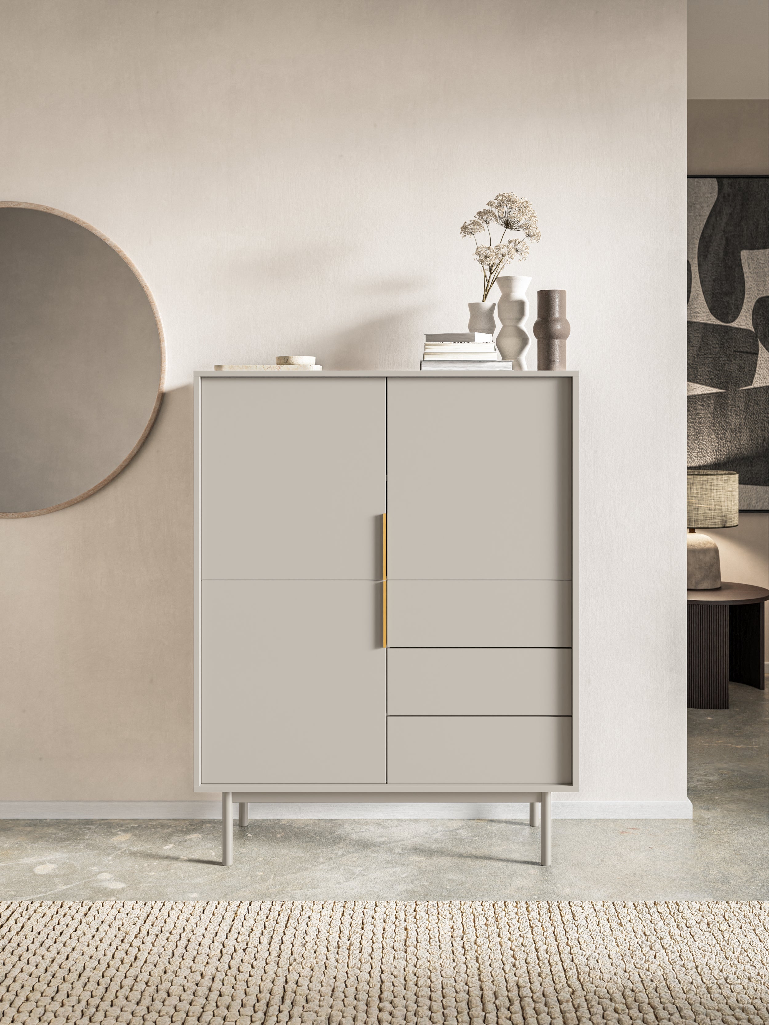 selsey-viviaro-hohes-sideboard-104-cm-kaschmir-mit-3-t-ren-und-3-schubladen image 2