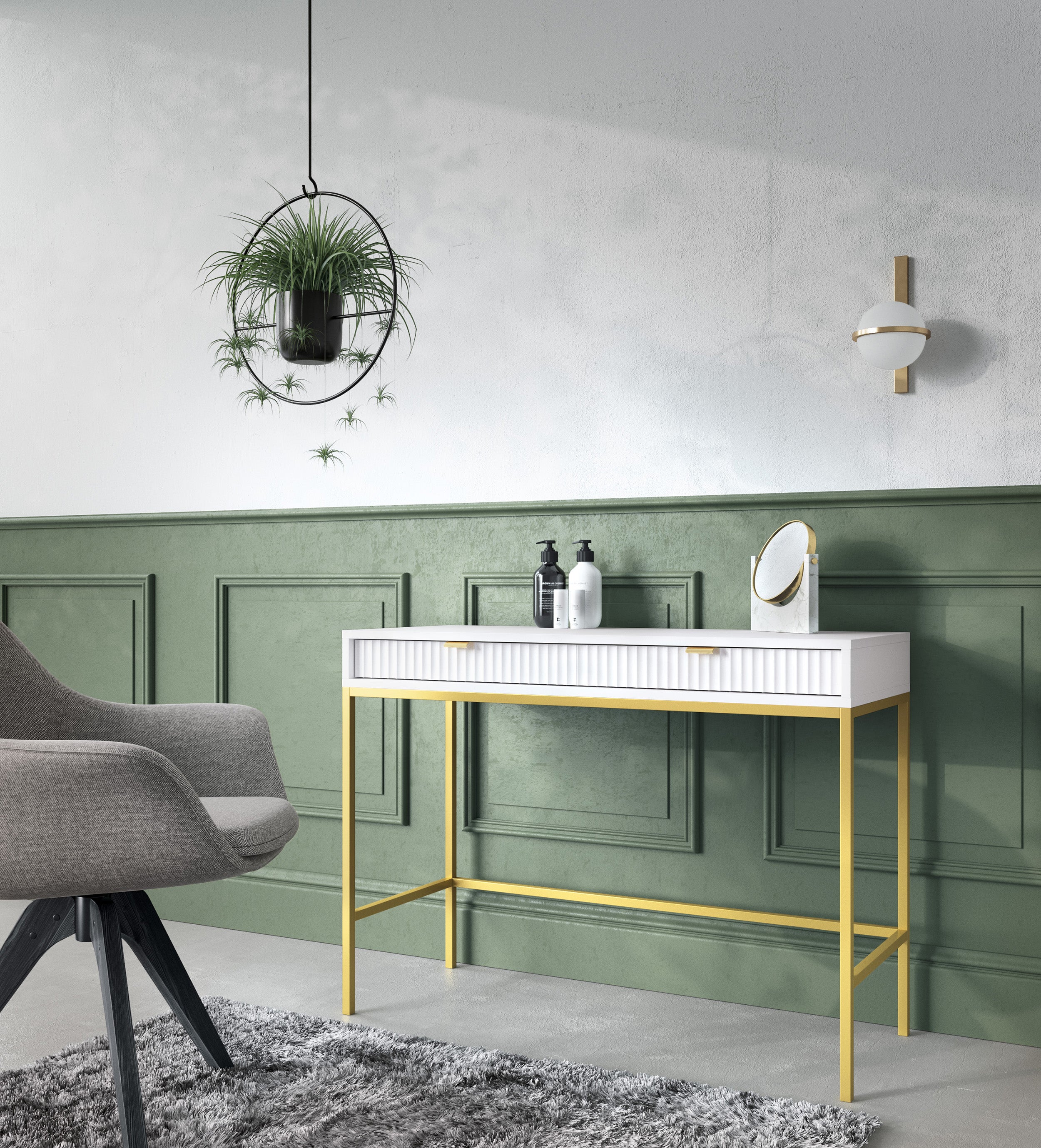 selsey-vellore-schminktisch-104-cm-wei-mit-rillenfronten-und-goldenem-gestell image 2